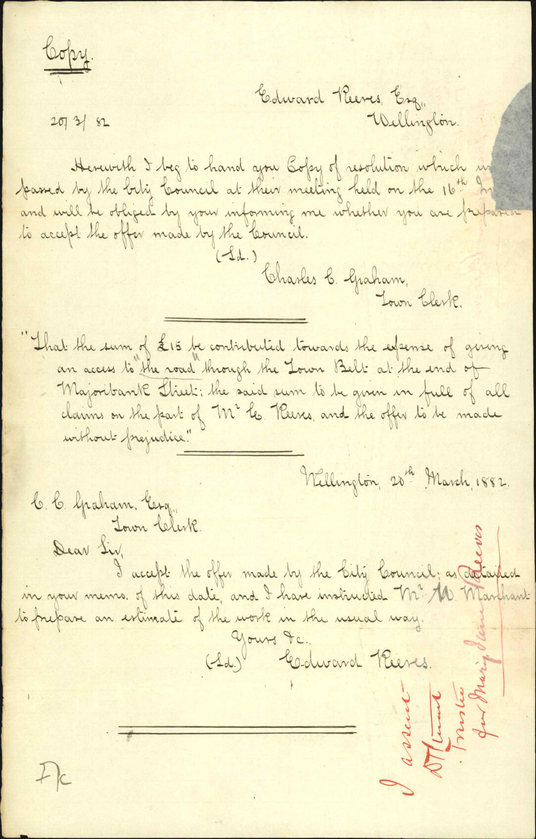 Agreeing to arrangement with Edward Reeves - D J Stuart