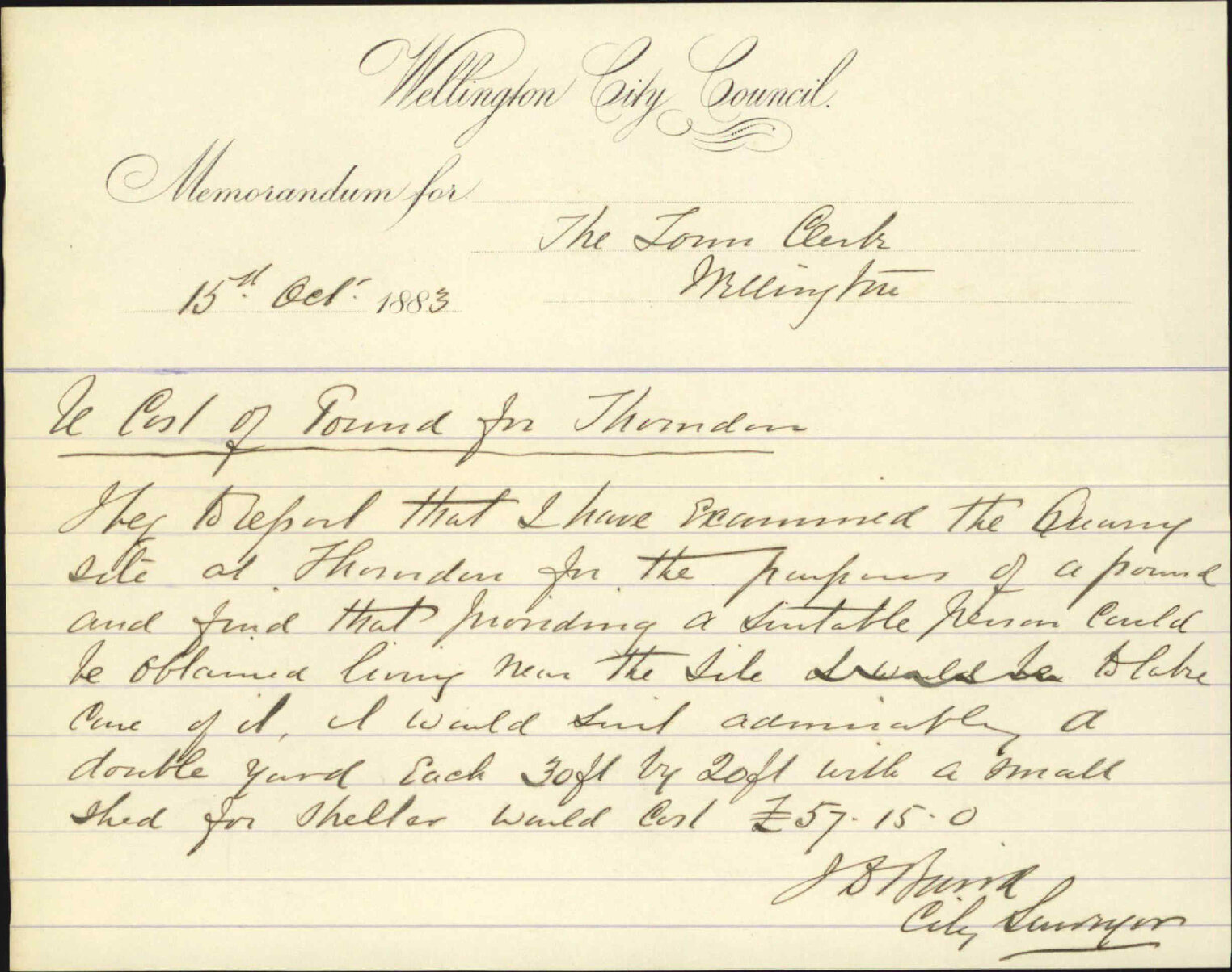 Estimate of cost of pound at Thorndon - City Surveyor