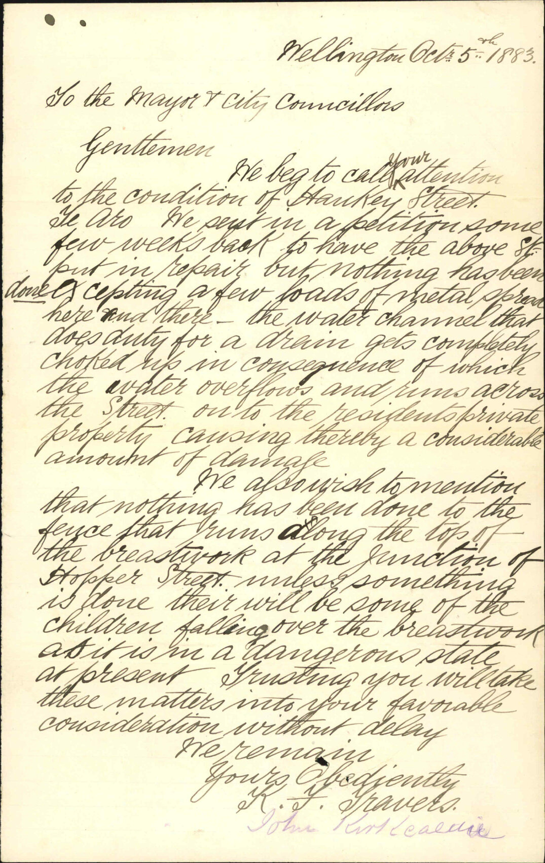 Petition regarding present condition of Hankey Street