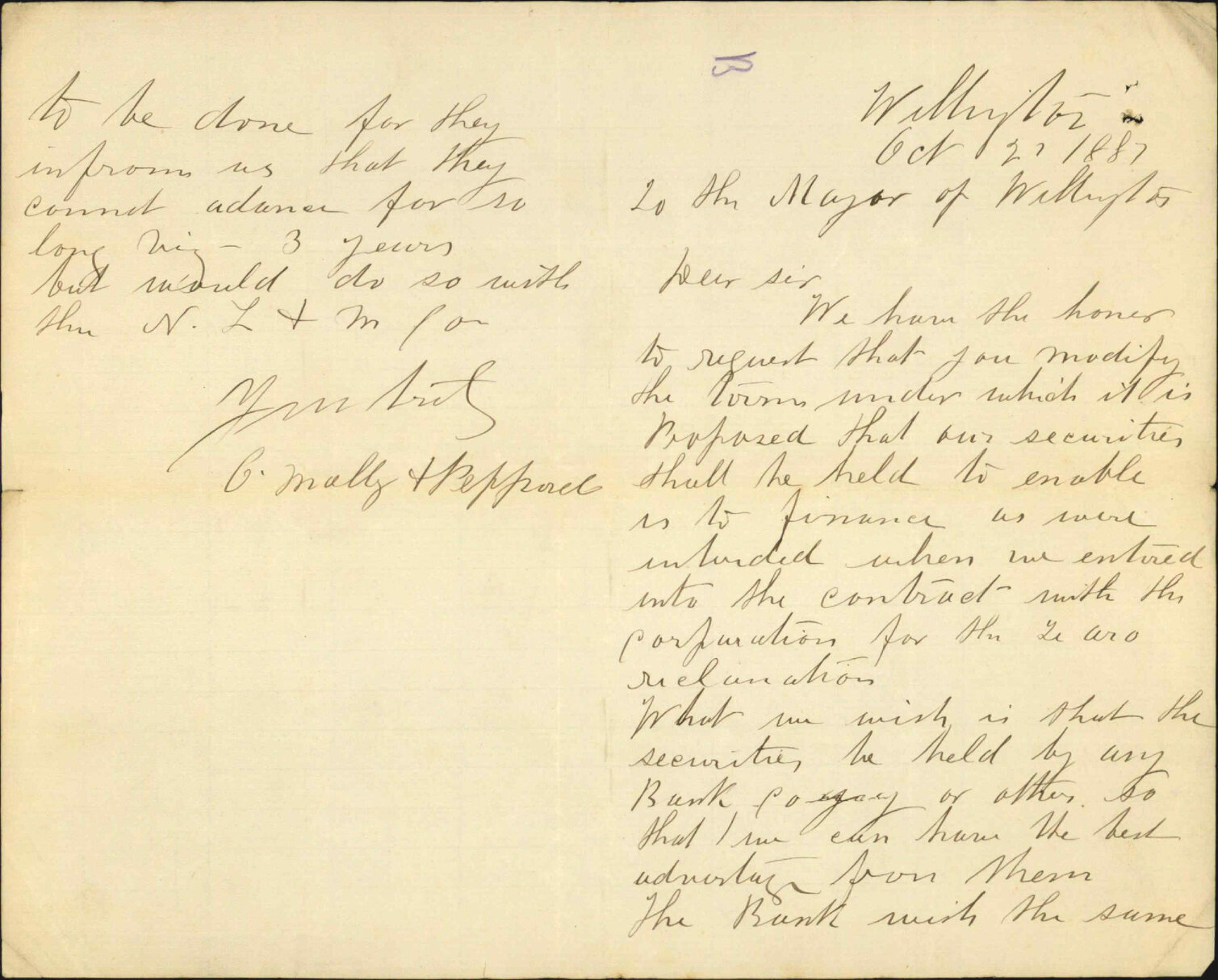 Asking that change ought be made in terms of agreement as to securities - O'Malley &amp; Pepperell