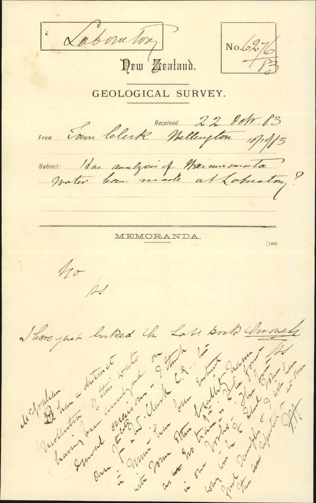Analysis of Wainuiomata water - Colonial Museum