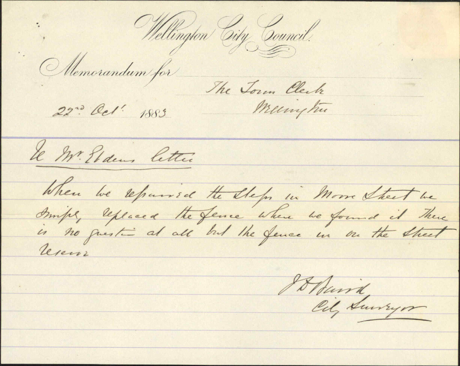 Fence encroaching in Moore Street - William Ebden