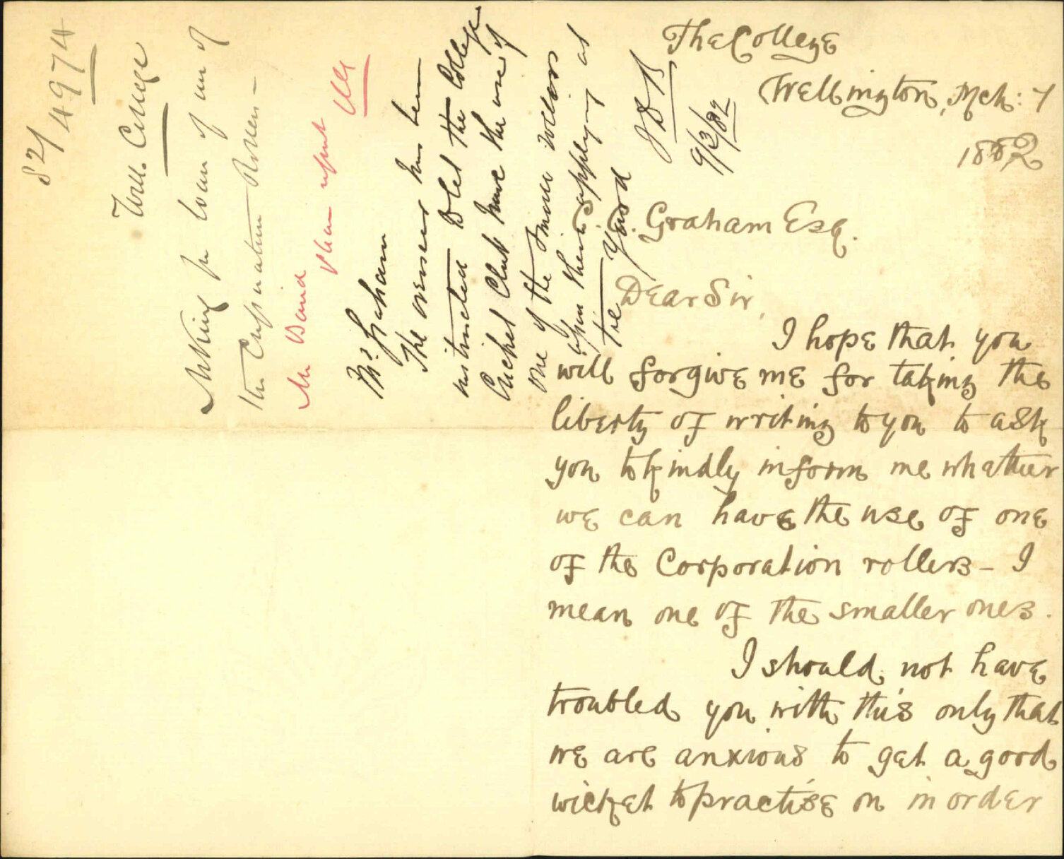 Wellington College, application for use of Corporation roller