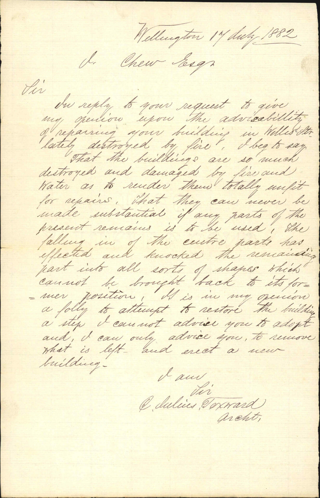 Report regarding rebuilding Chews Building - C J Toxward