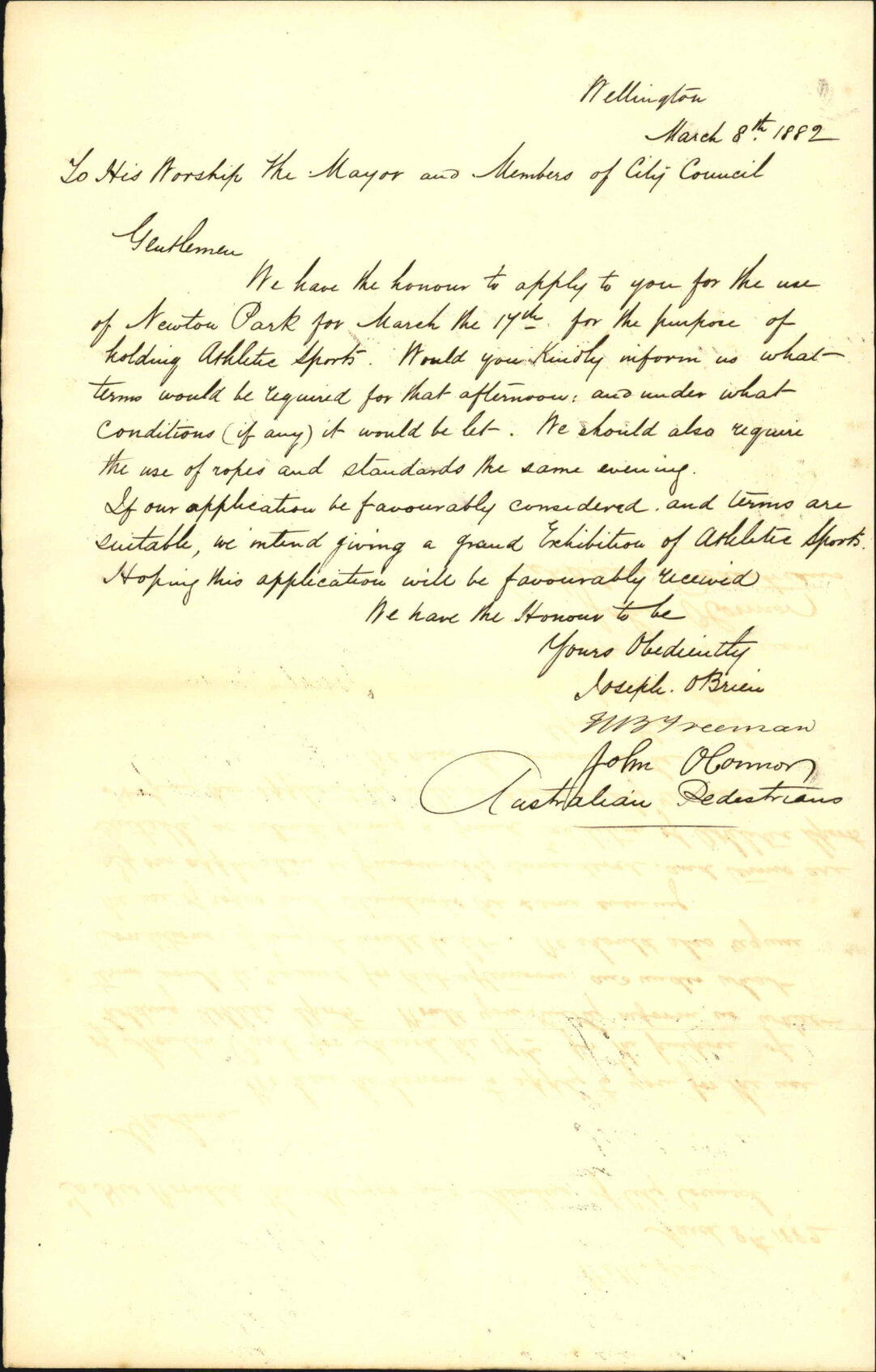 Request for use of Newtown Park on March 17th - Joseph O'Brien