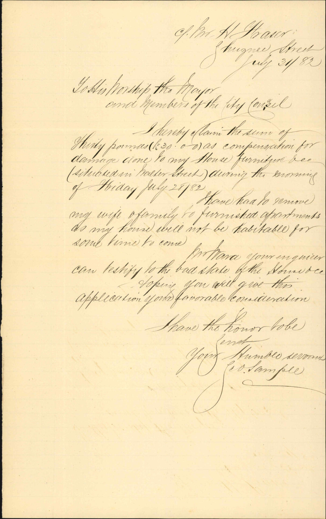 Claim for damage caused by flood - George Sample