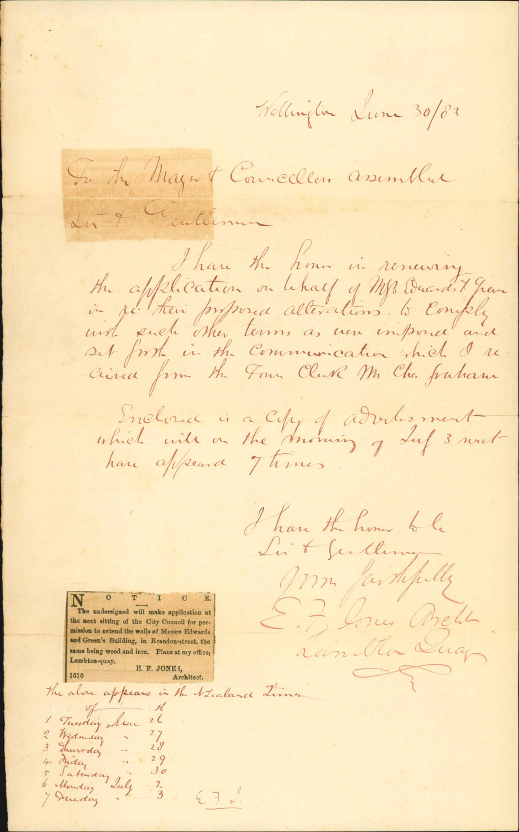 Application regarding building regulations on account of Edwards &amp; Green accompanied by plan - E F Jones