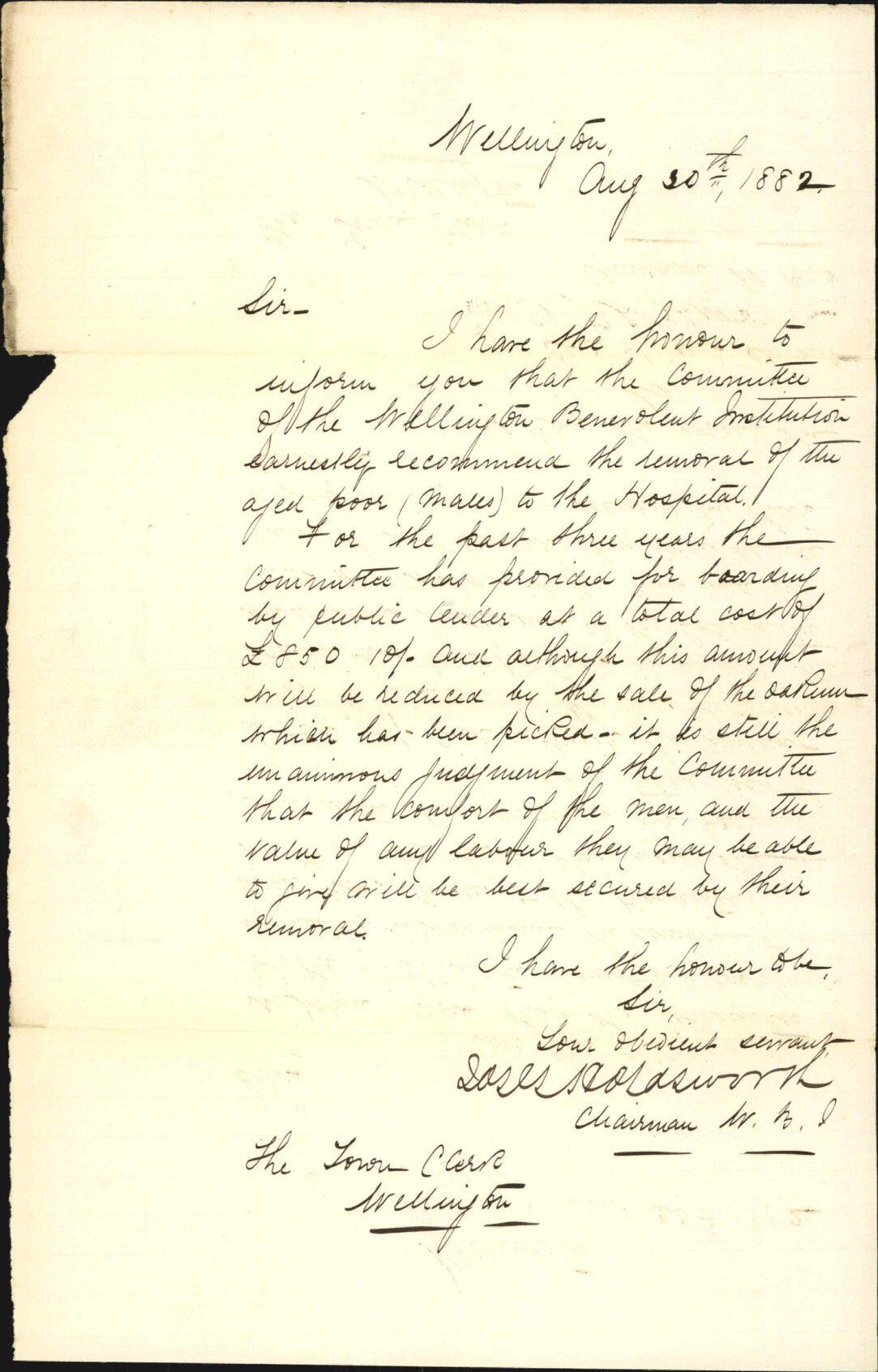Asking that indigent poor men be taken into the hospital - Benevolent Institute