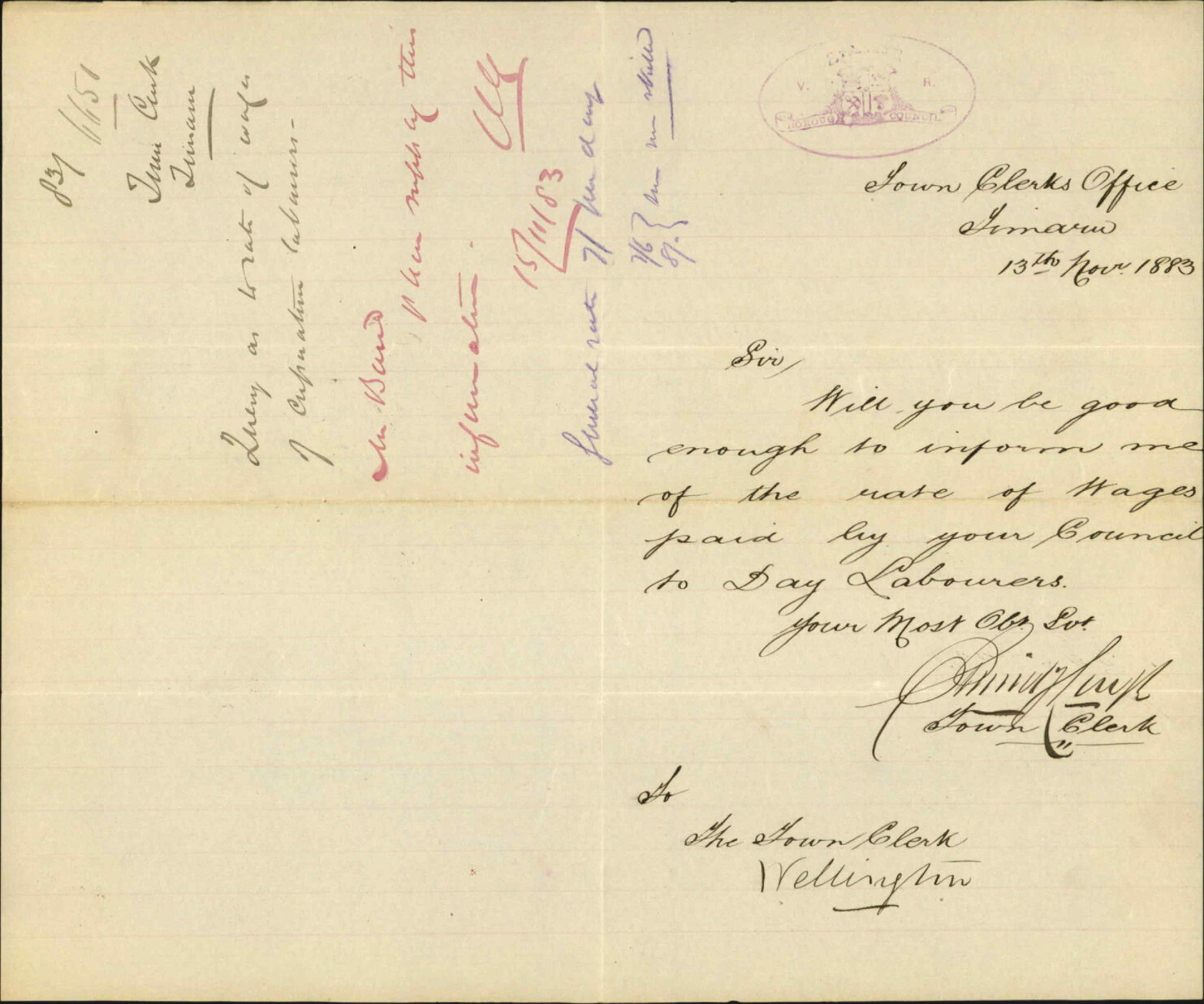 Query as to rate of wages of Corporation labourers - Town Clerk Timaru