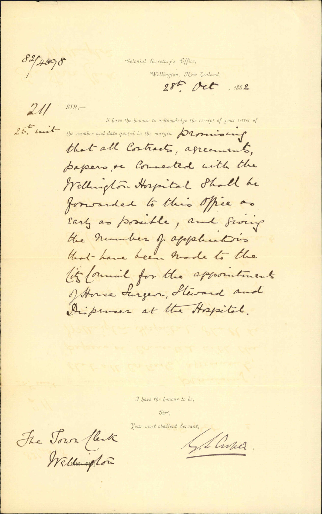 Acknowledging vet of letter with list of applicants for hospital vacancies - Colonial Secretary