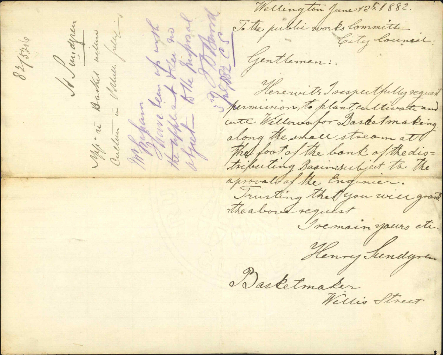 Application regarding basket willow cultivating in Polhill Gully - Henry Sundgren, Basketmaker