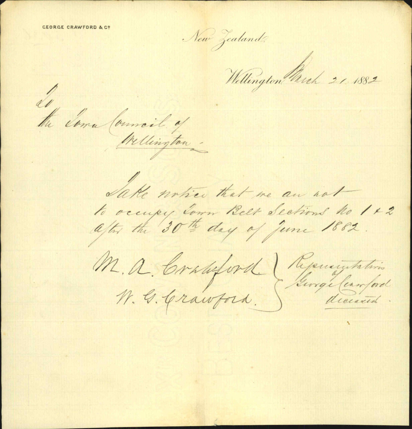 Notice of intention to free up occupation of Town Belt reserves - George Crawford