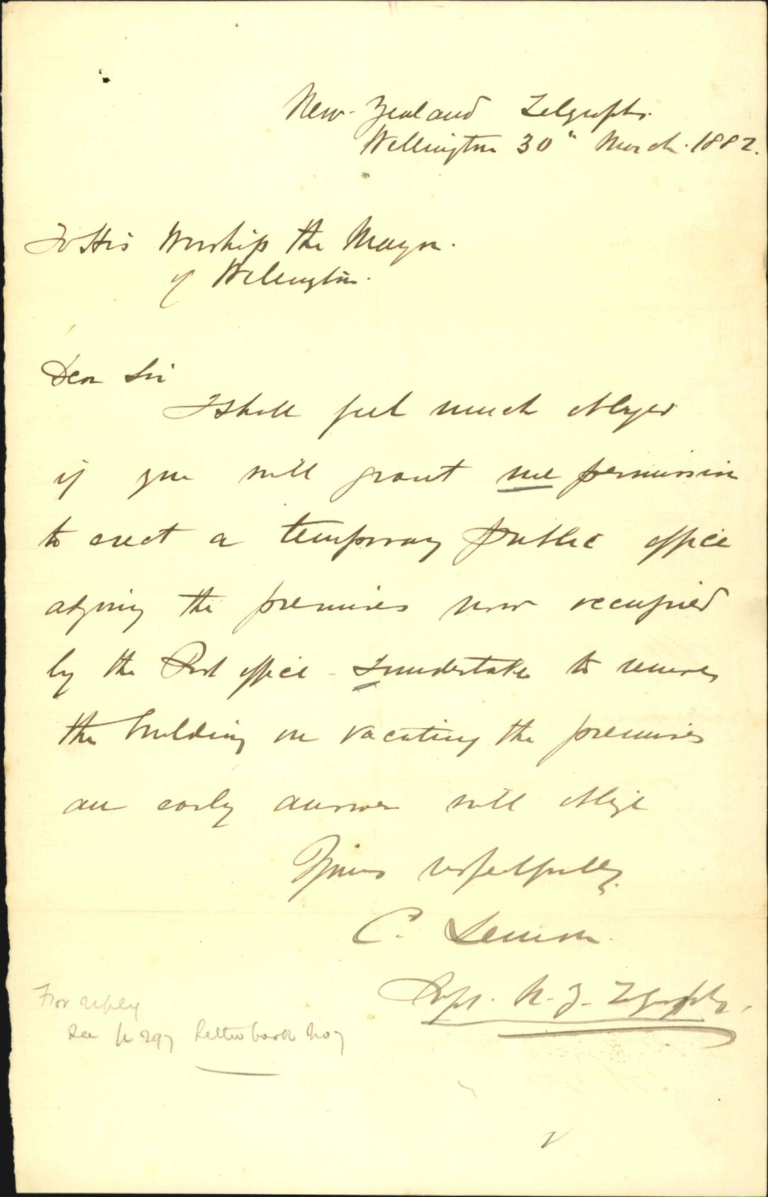 Application of loan to erect temporary premises - Telegraph Department