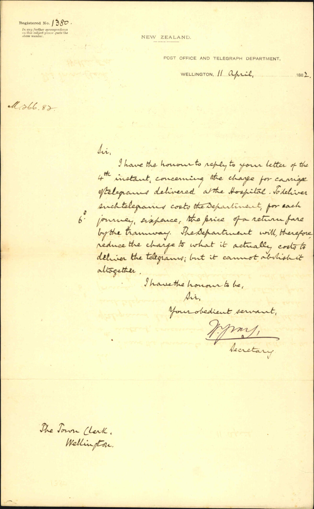 Charge of telegrams to hospital - Telegraph department