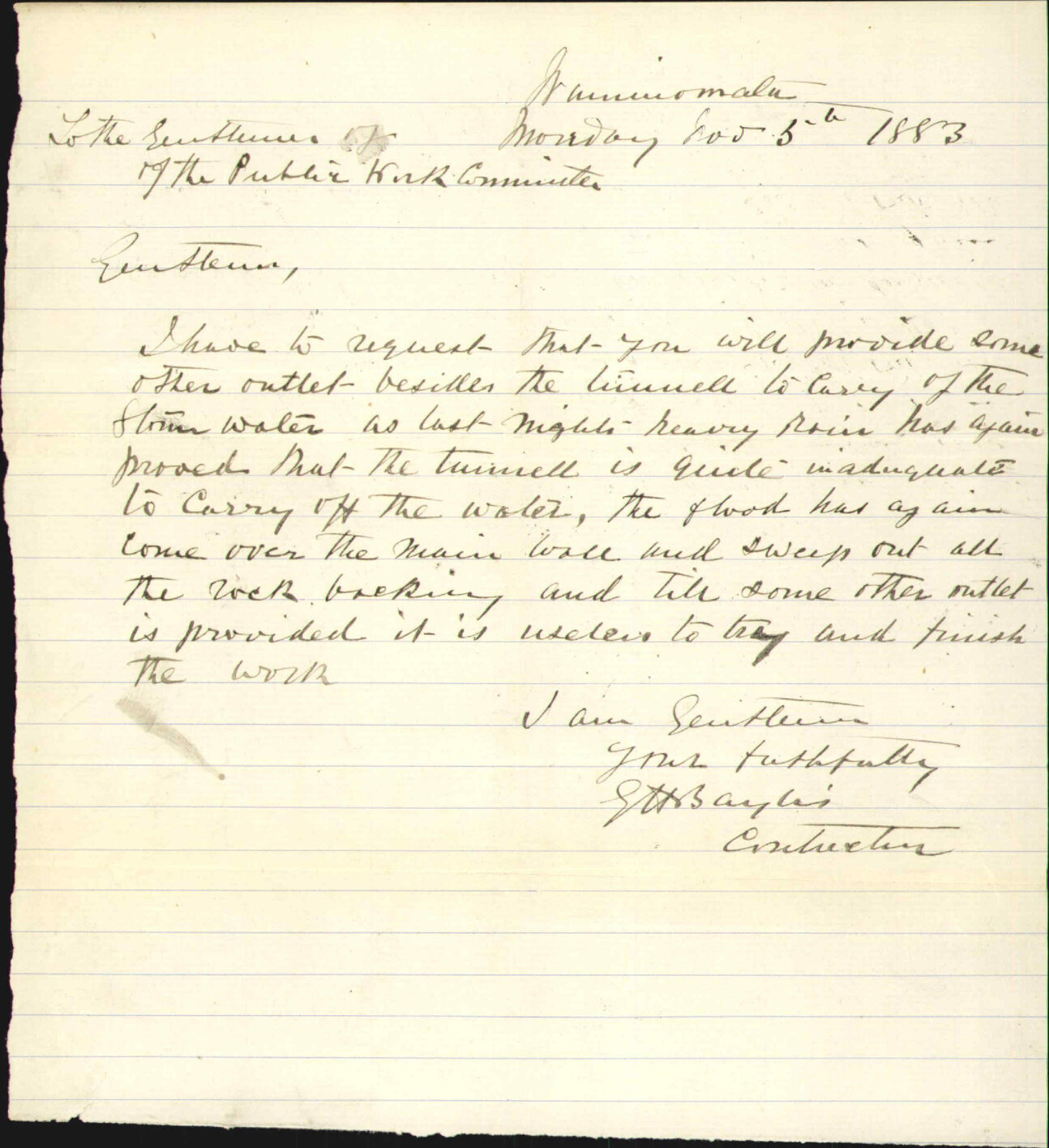 Outlet for water at Wainui Dam - G H Baylis