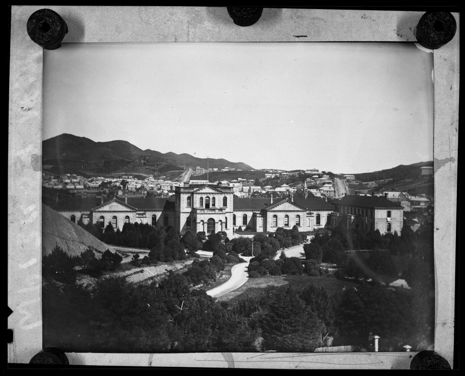 Elevated view of north face of Wellington Hospital, Newtown