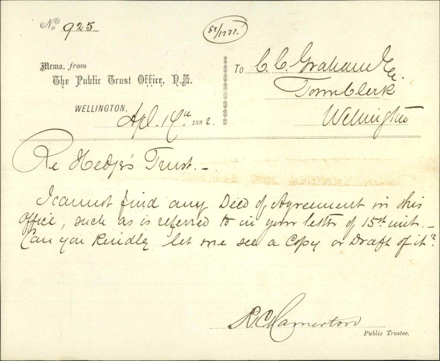 Mrs Hedge's trust money - Public Trustee
