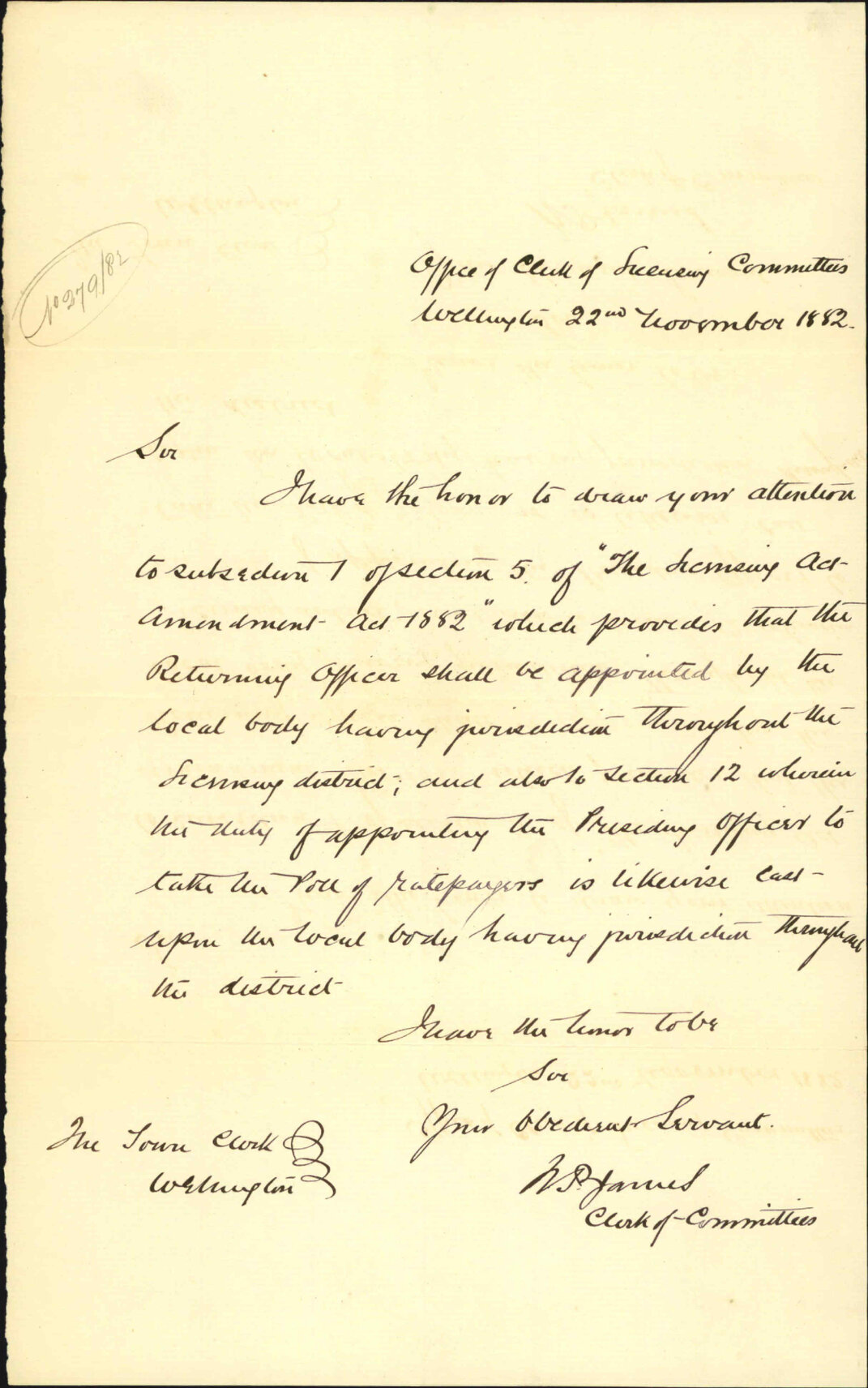 Appointment of returning officer under the Licensing Act - W P James