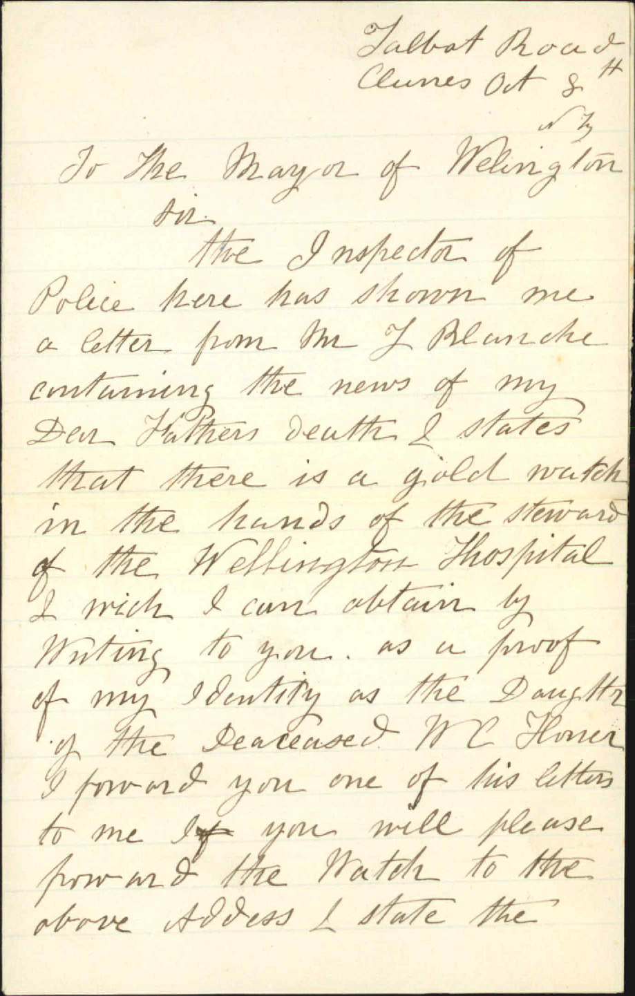 Application for deceased fathers watch - Mrs Wilson