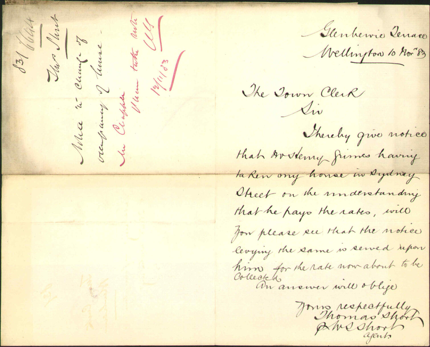 Notice regarding change of occupancy of house - Thomas Short