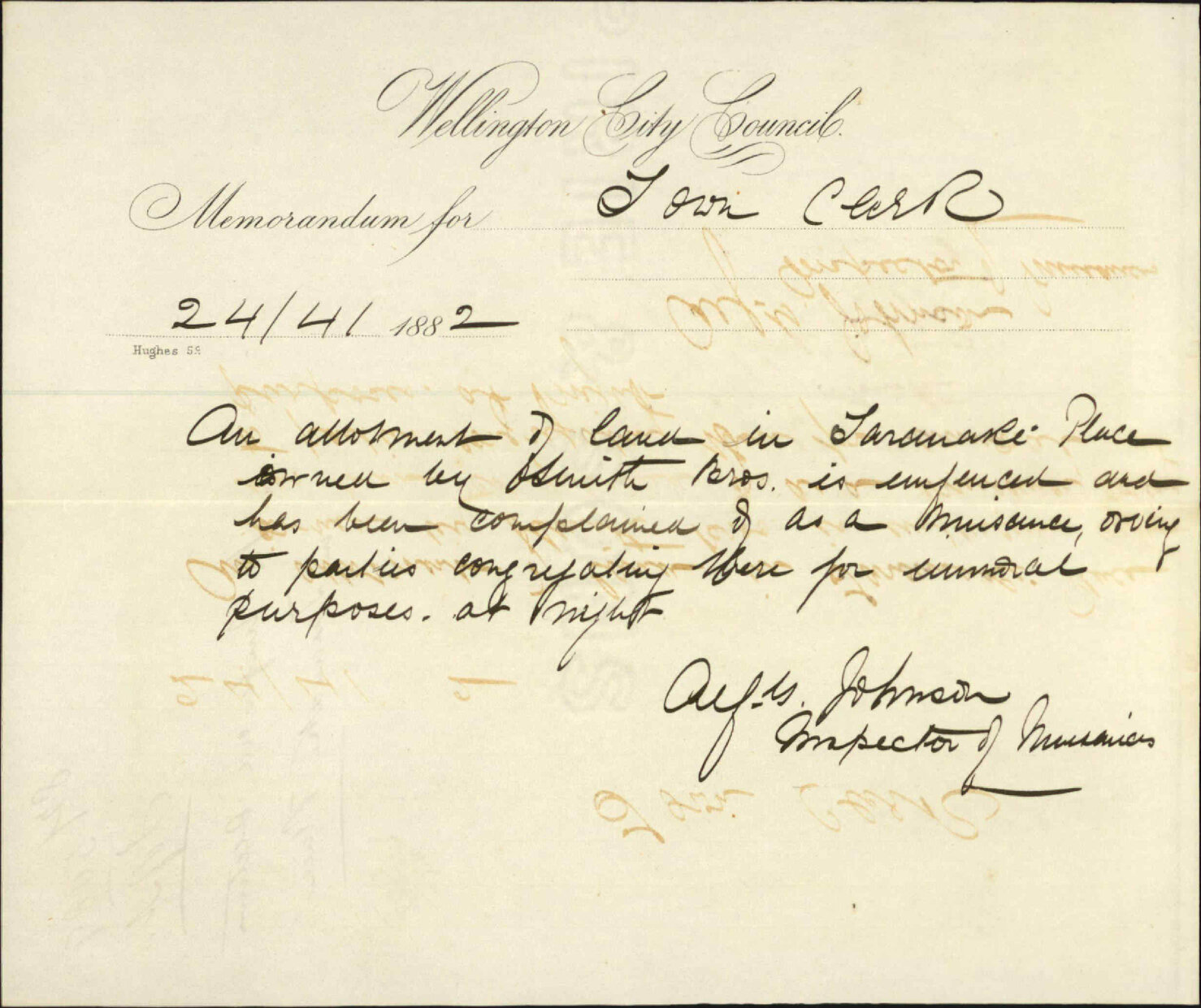 Unfenced section in Taranaki Place - Inspector of Nuisances