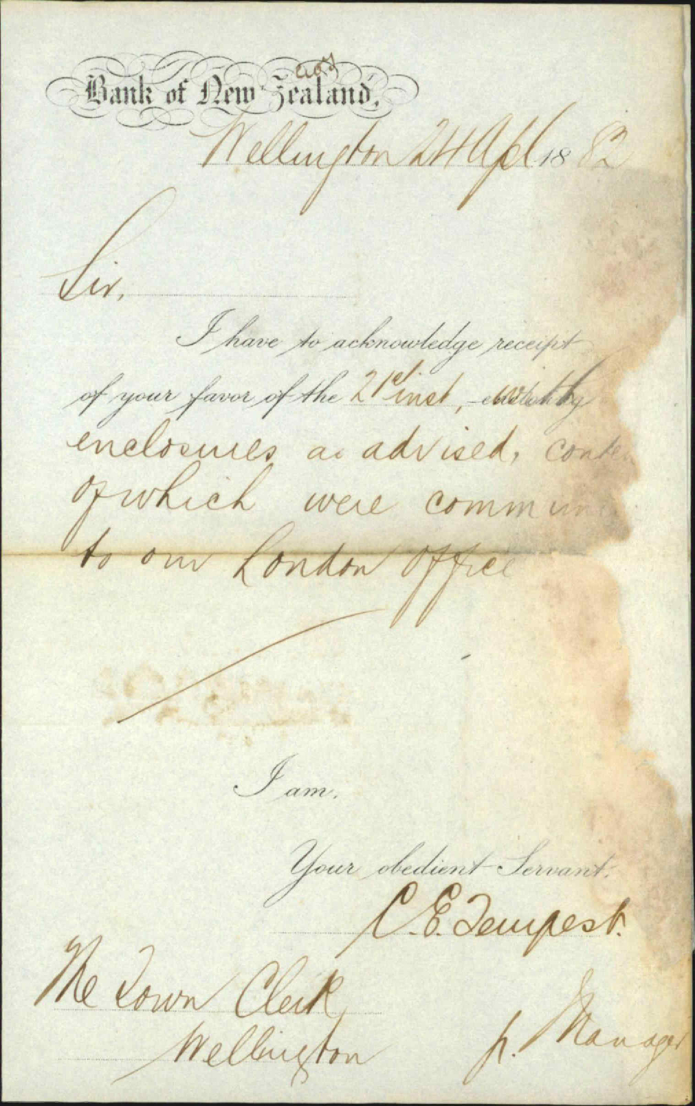 Remittence for payment of interest - Bank of New Zealand