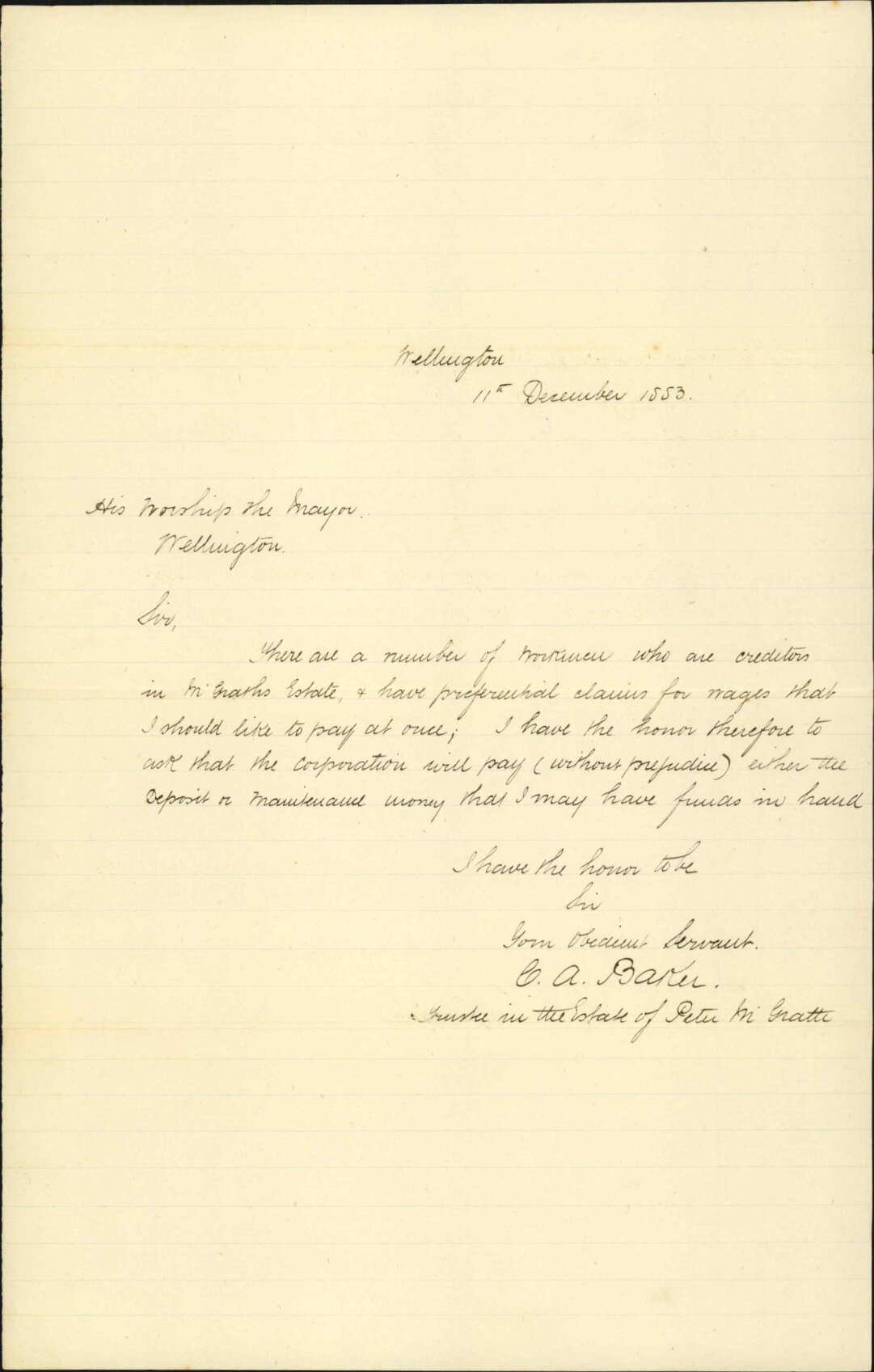 Asking advance in account of action against Corporation - C A Baker, trustee in the estate of Peter McGrath