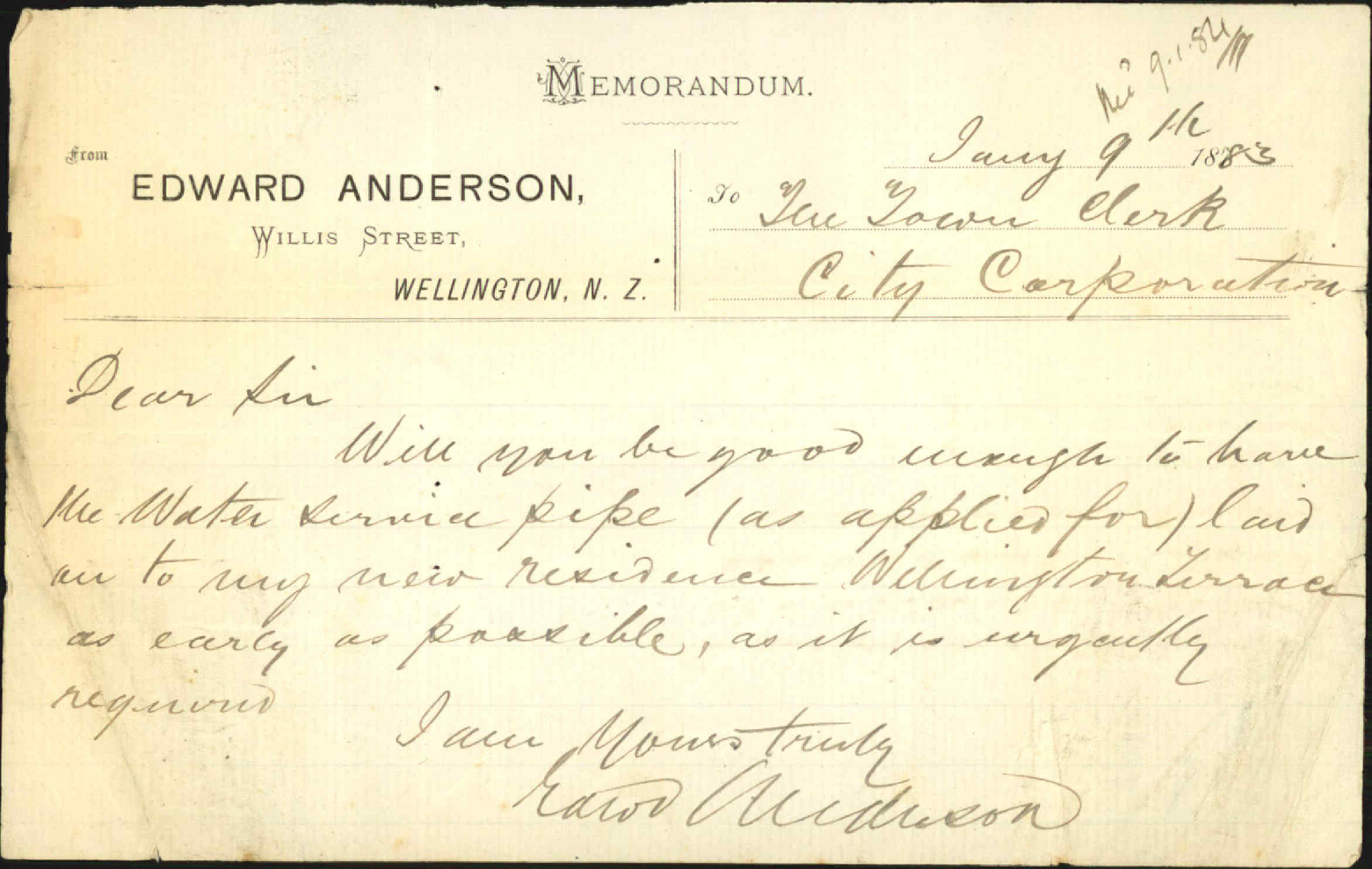 For water service pipe - E Anderson