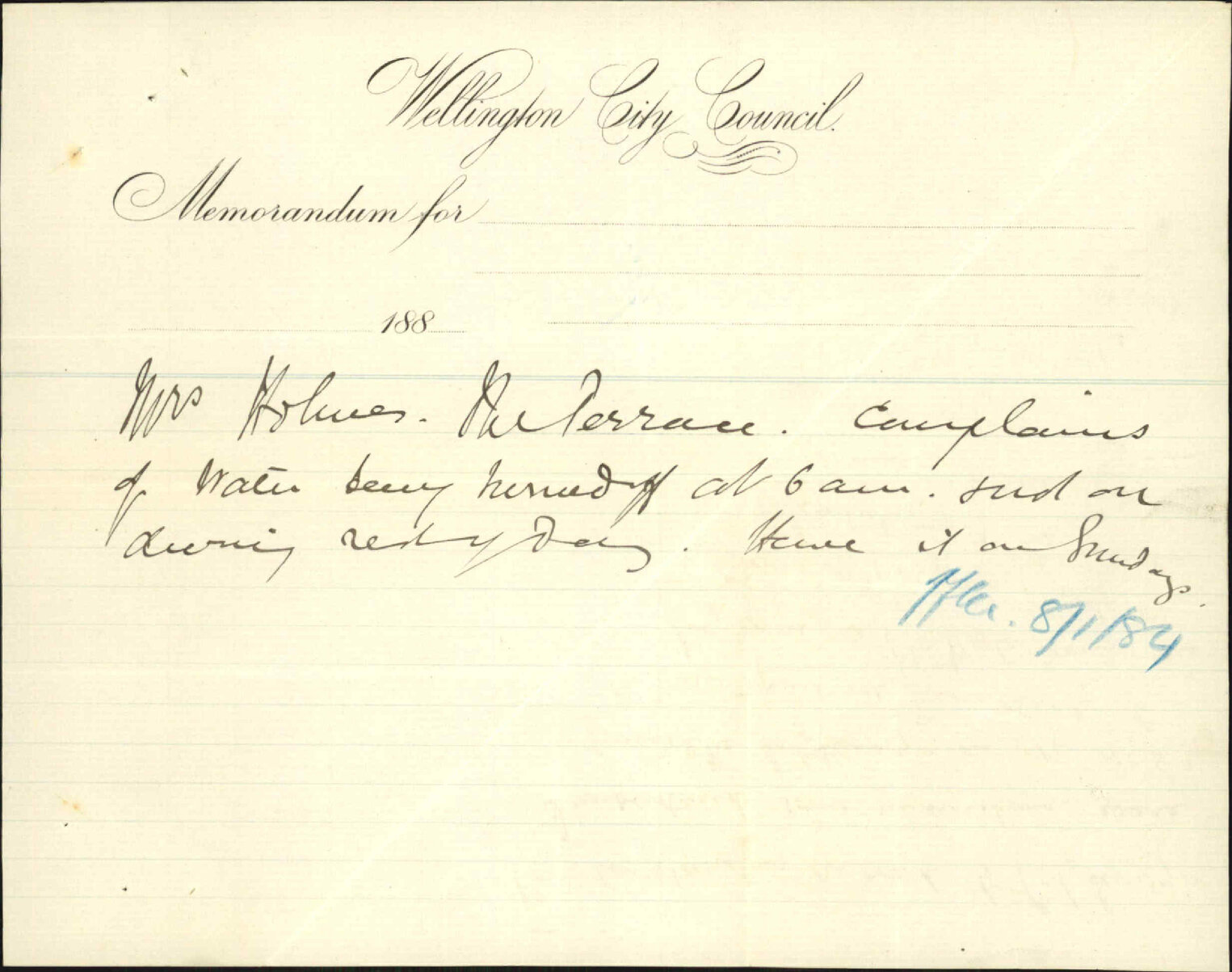 Complaint from Mr Holmes as to water supply on Terrace - City Surveyor