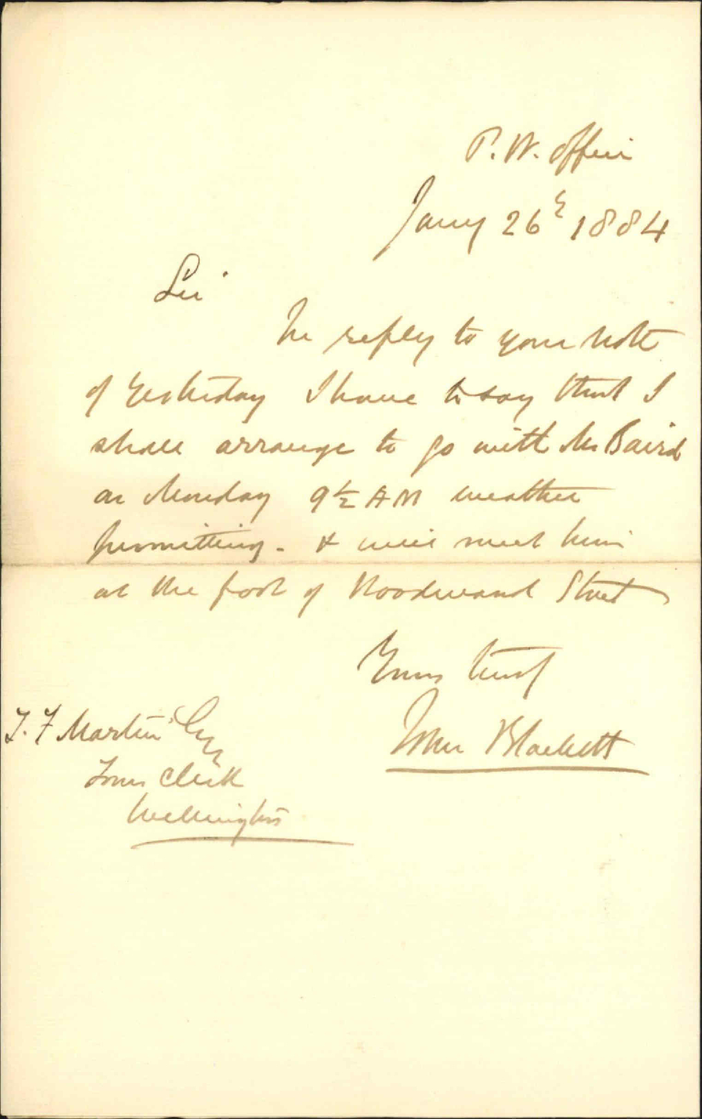 Appointment to go to Wainuiomata - J Blackett