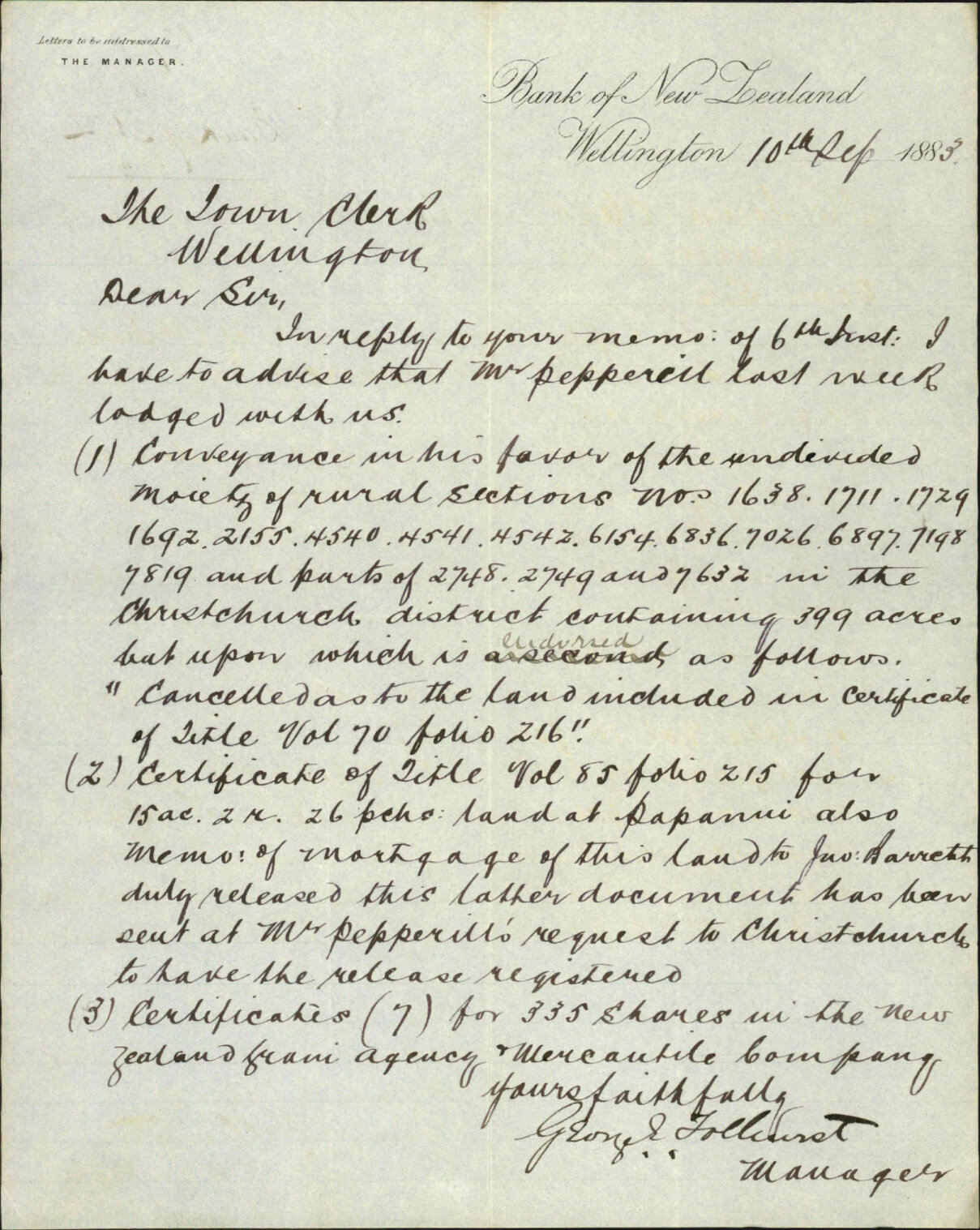 Securities deposited by O'Malley &amp; Pepperell - Bank of New Zealand