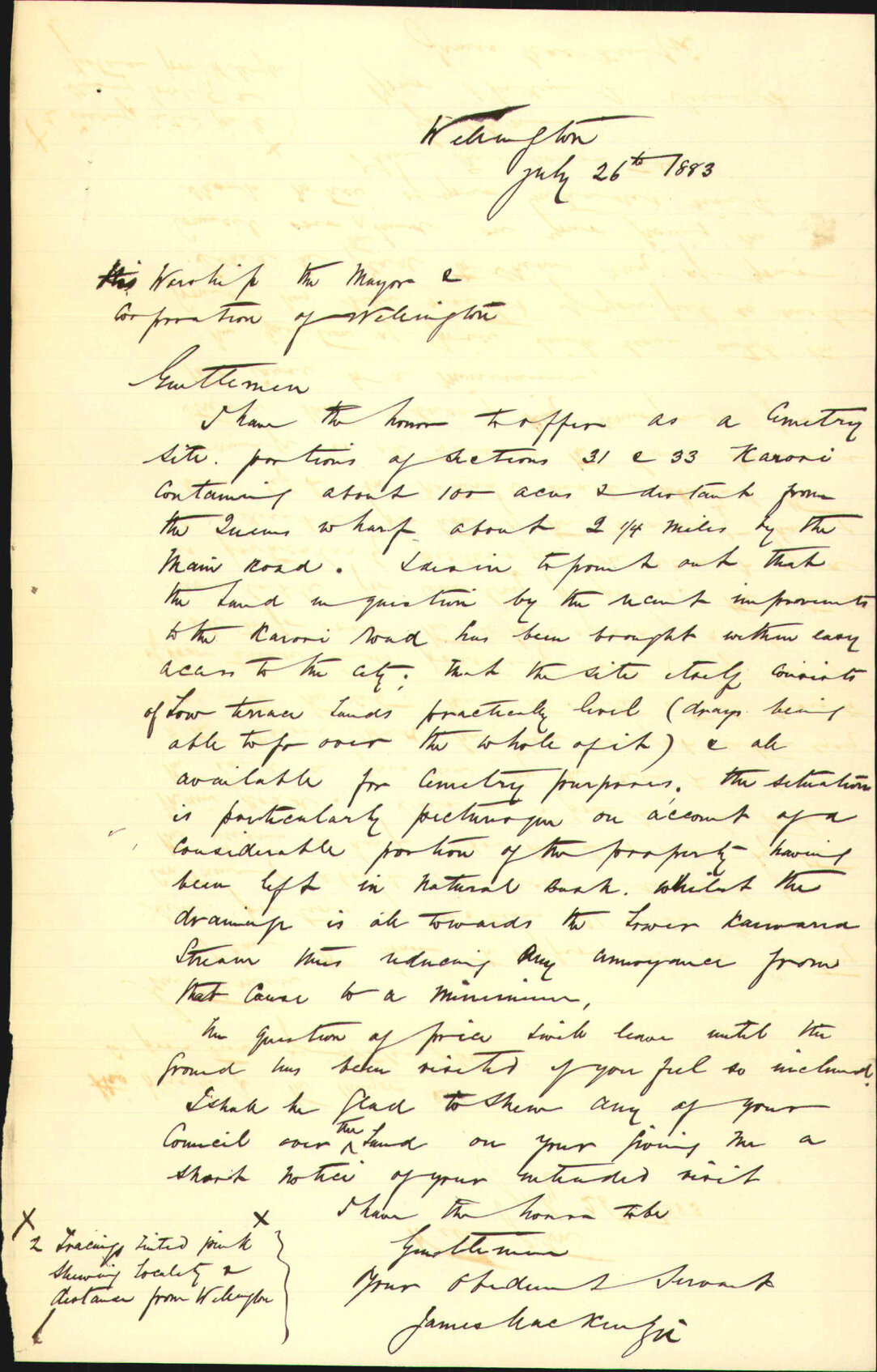 Offer of cemetery site at Karori - James Mackenzie