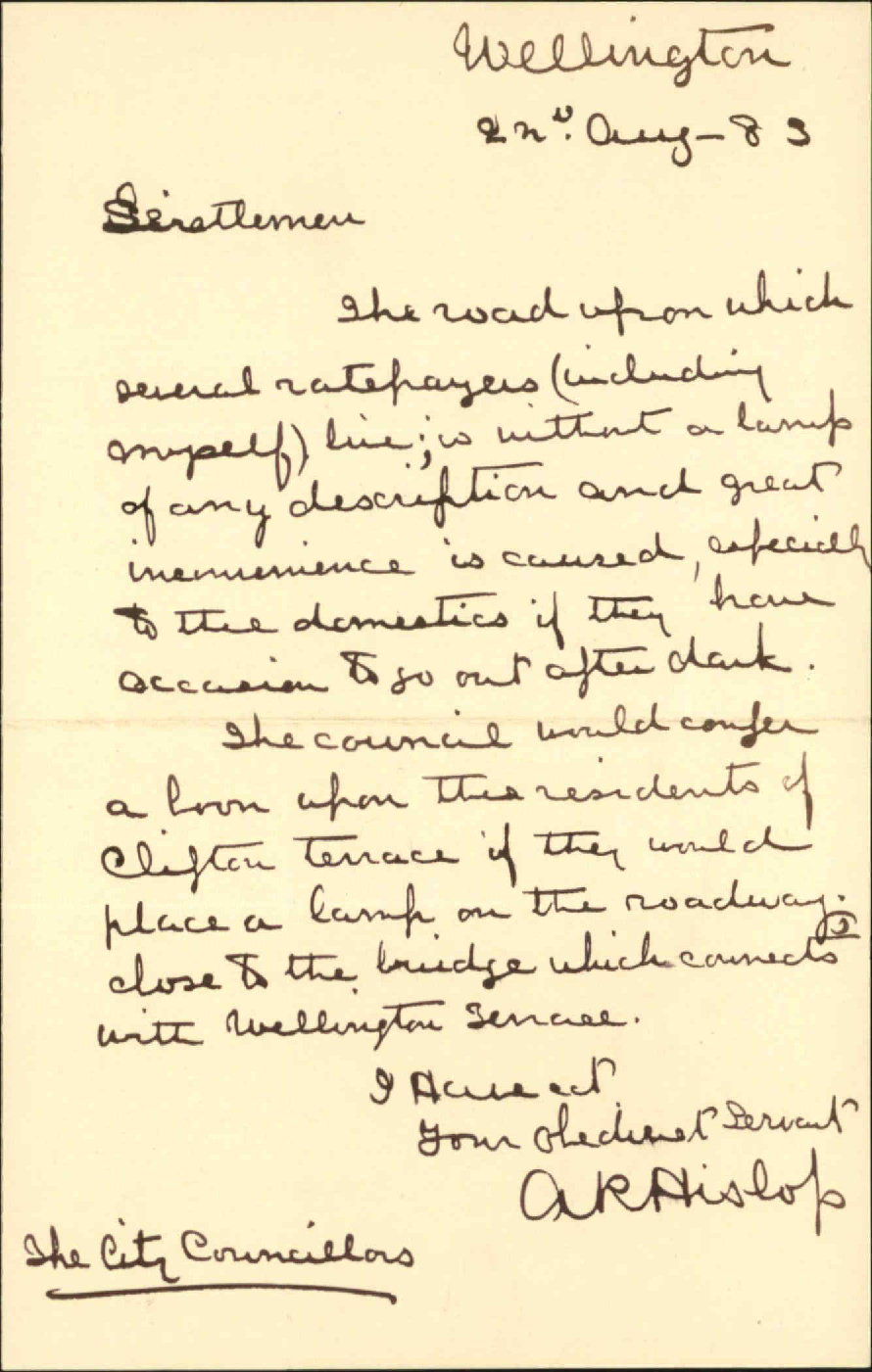 Application for lamp in Clifton Terrace - A R Hislop