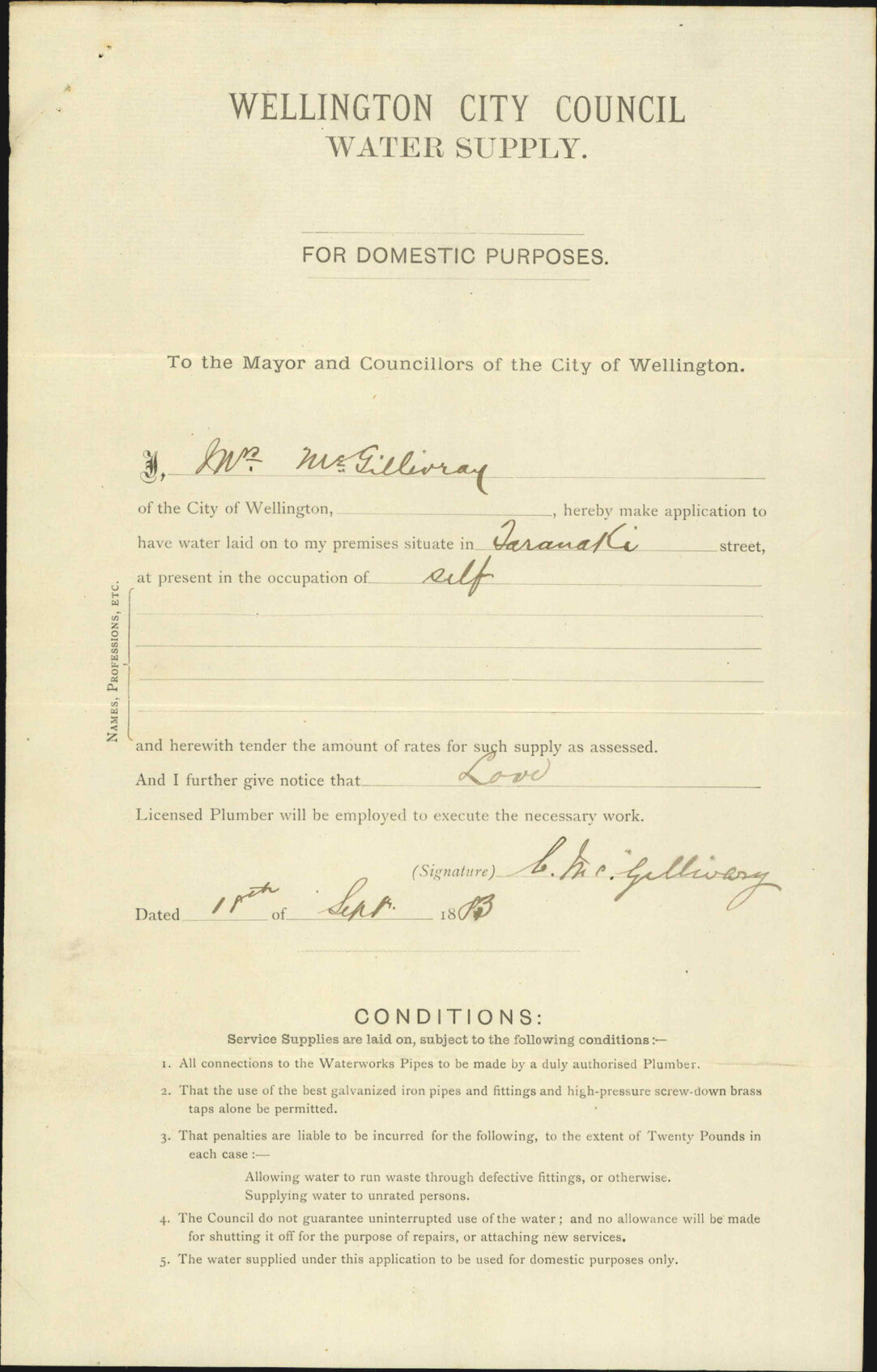 Application for free supply of water in account of poverty - Mrs McGillwray