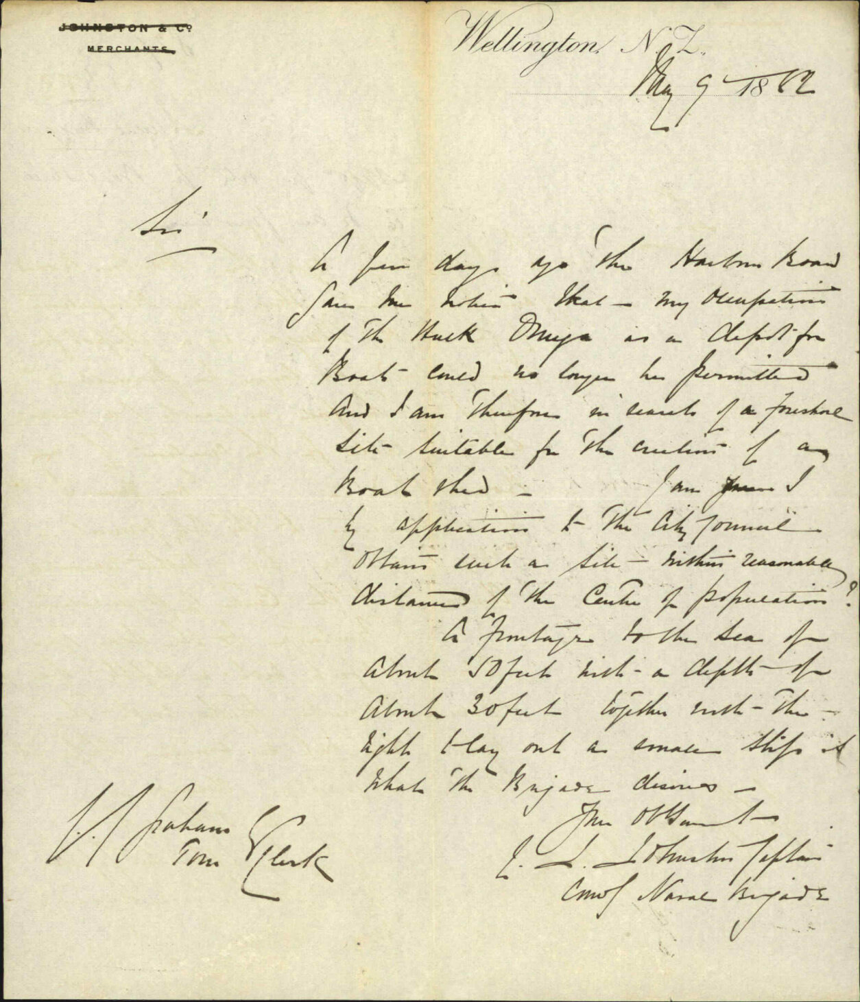 Application for site for boat shed In Te Aro Harbour - Naval Brigade