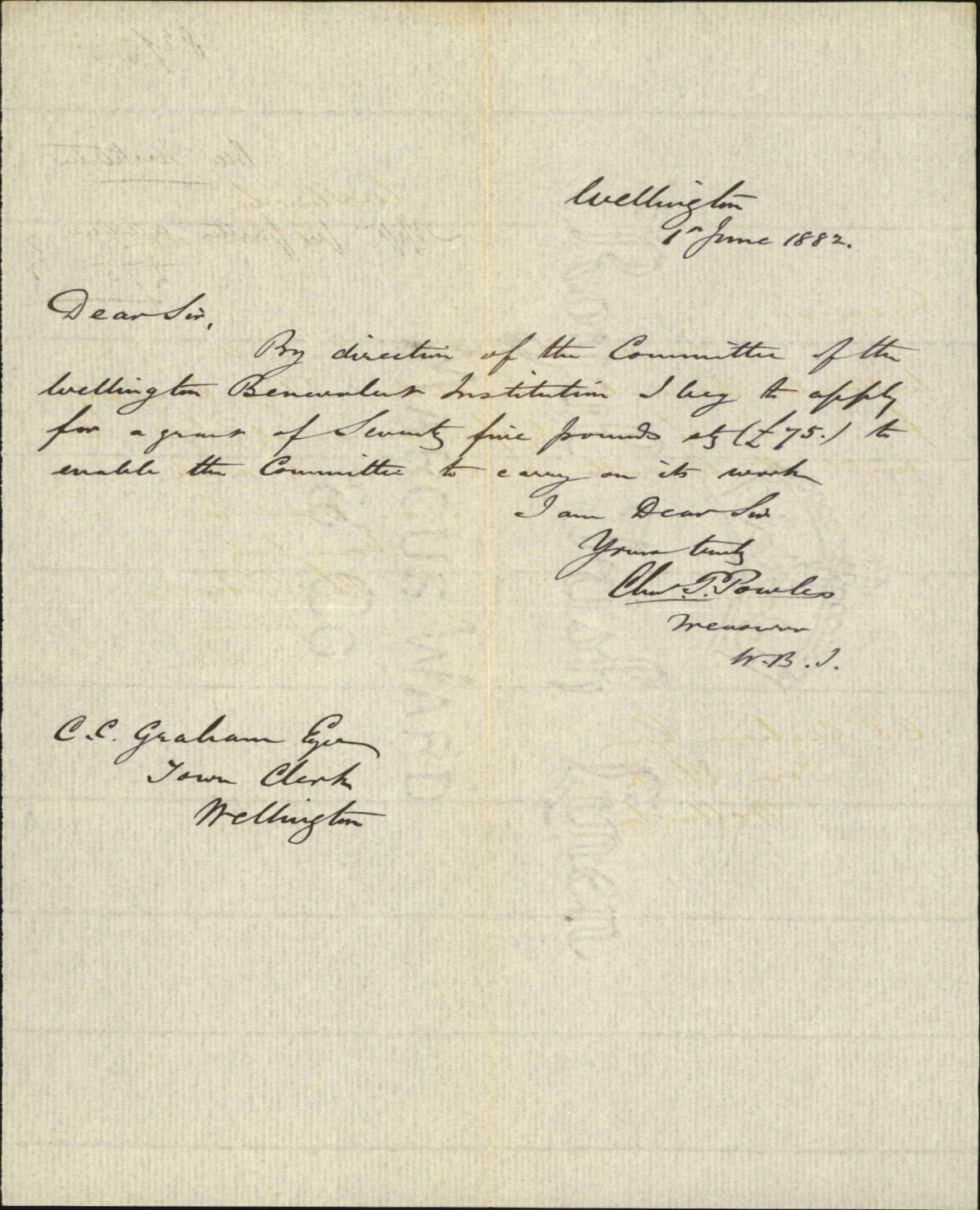 Application for further advance of &pound;75 - Benevolent Institute