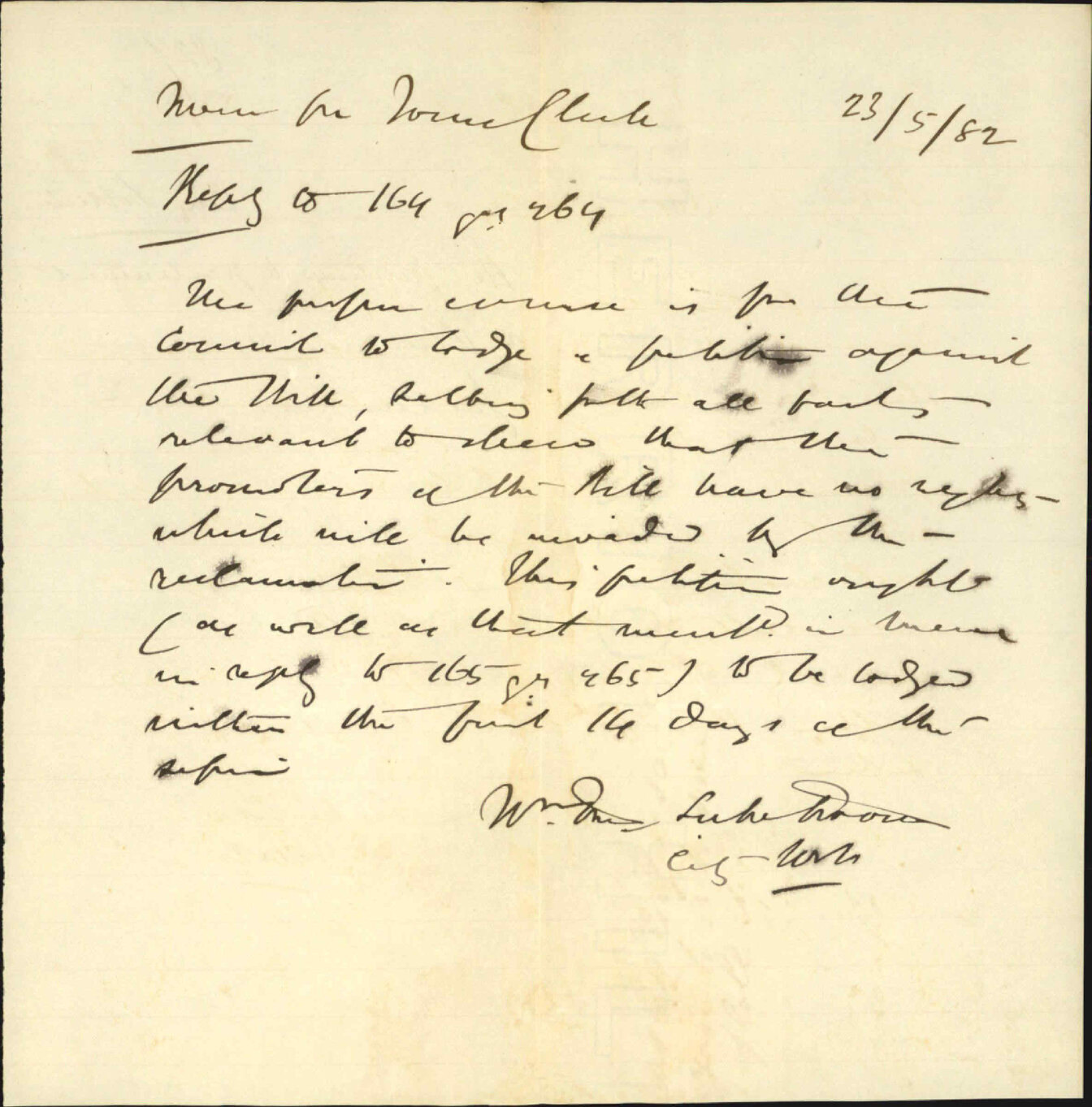 Petition to Parliament regarding Plimmer Reeves and for company bills - City Solicitor