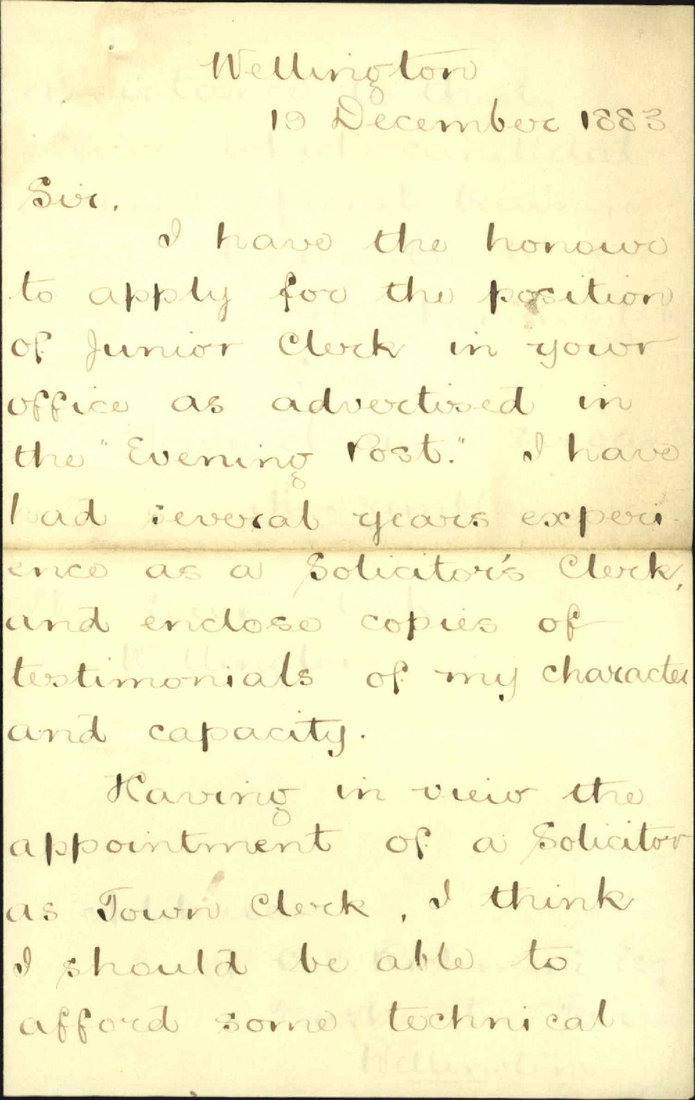 Application for appointment as junior clerk - Muntford Trimble