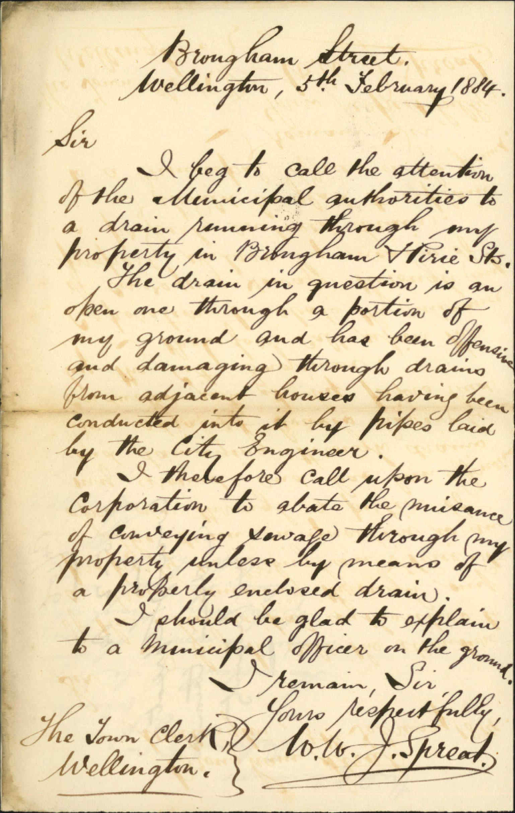 Drain through his property [Pirie and Brougham Streets] - W W J Spreat