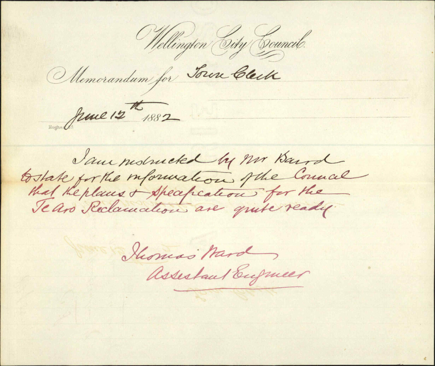 Plans and specifications of Te Aro reclamation all ready - City Surveyor [Thomas Ward]