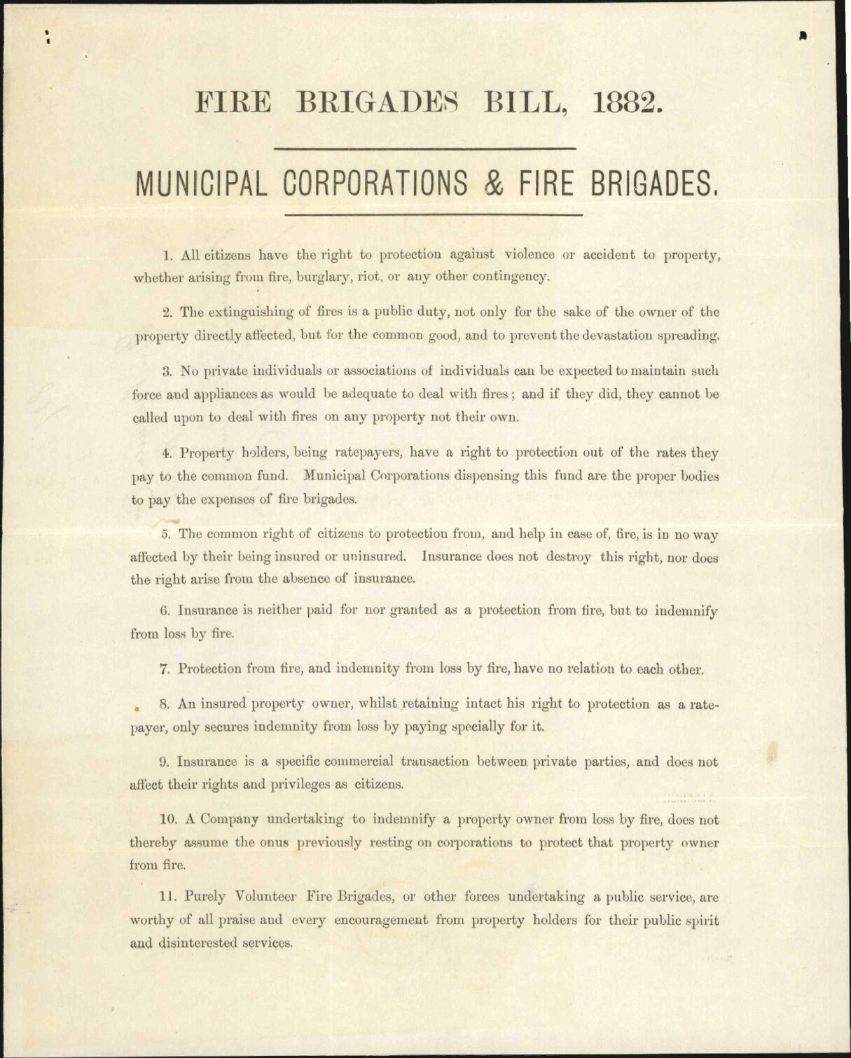 Forwarding reasons in favour of the Fire Brigade Bill - Fire Brigade Association United