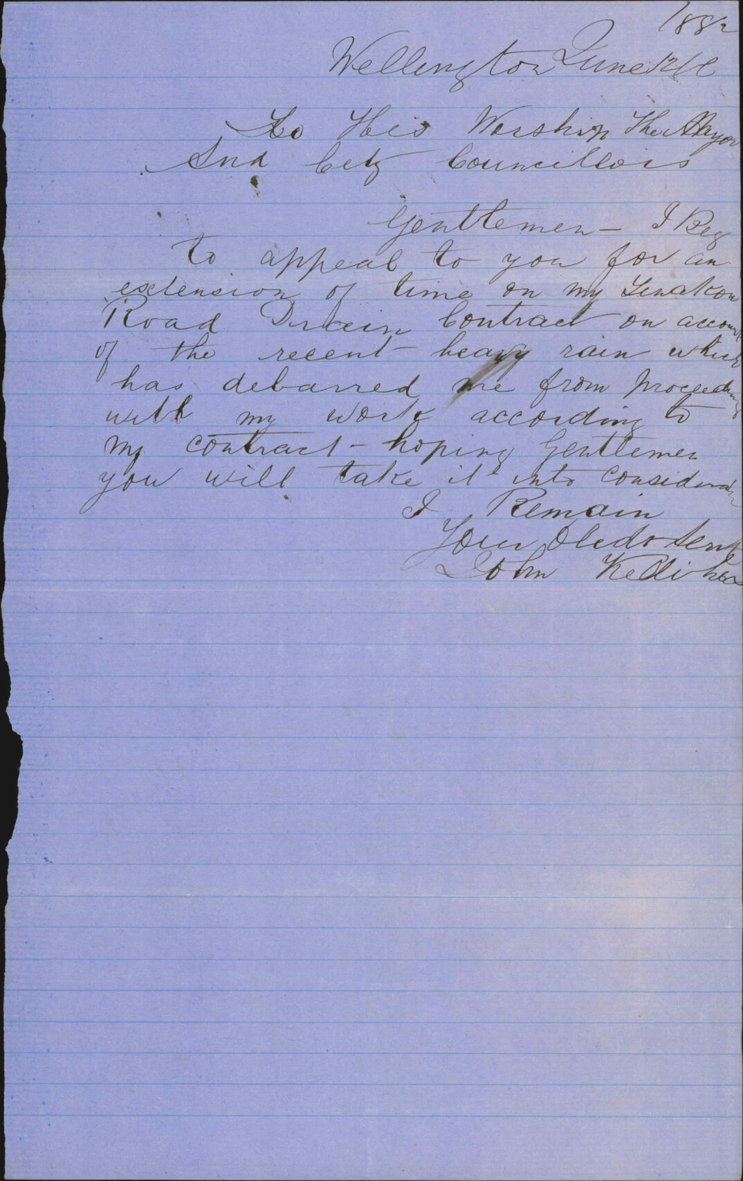 Application for extension of time, Tinakori Road drain - John Kelleher