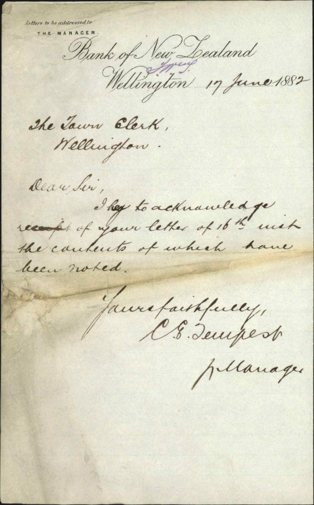 Reply to advice of remittance for payment of interest - Bank of New Zealand