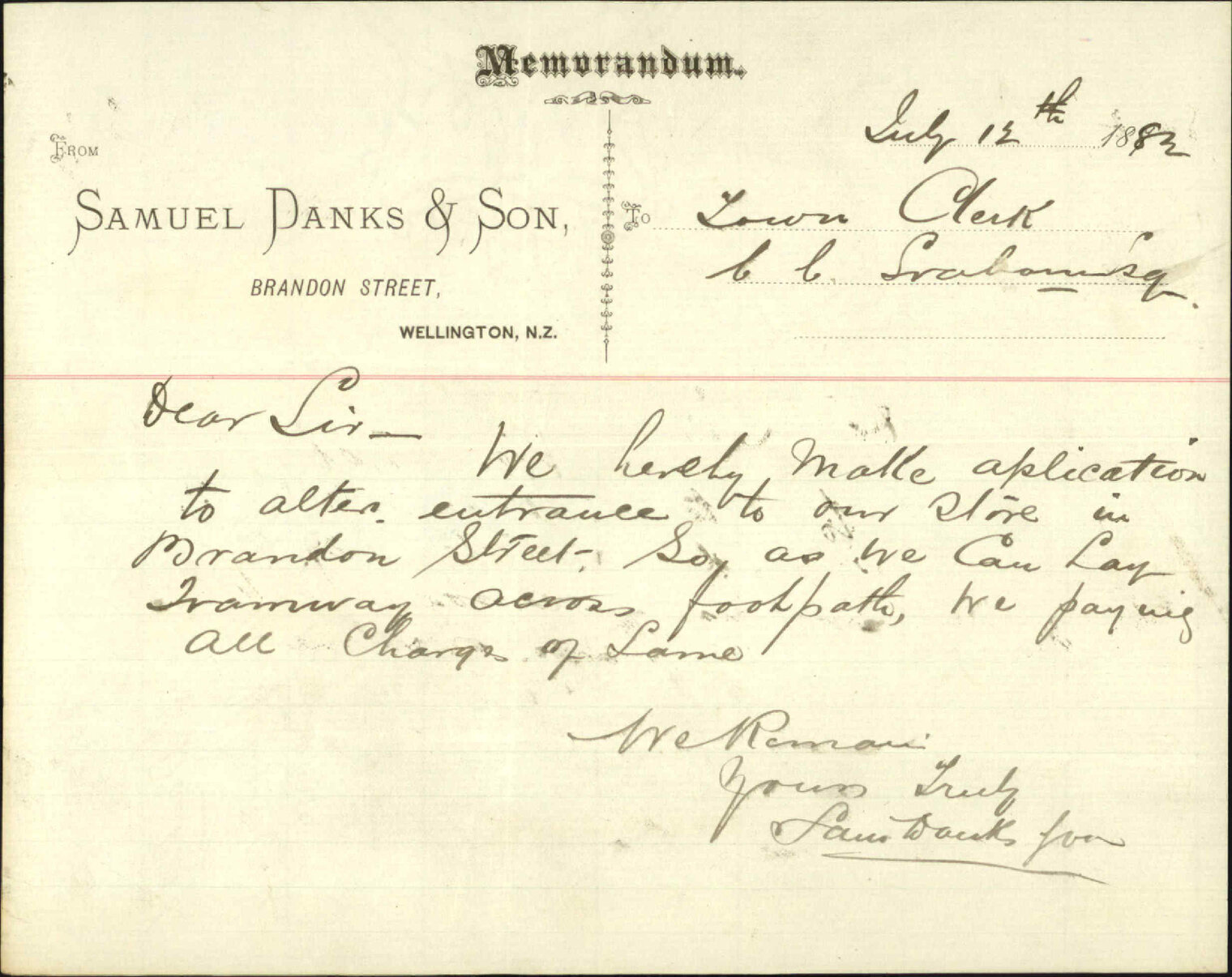 Application for tramway across the footpath - Samuel Danks &amp; Son