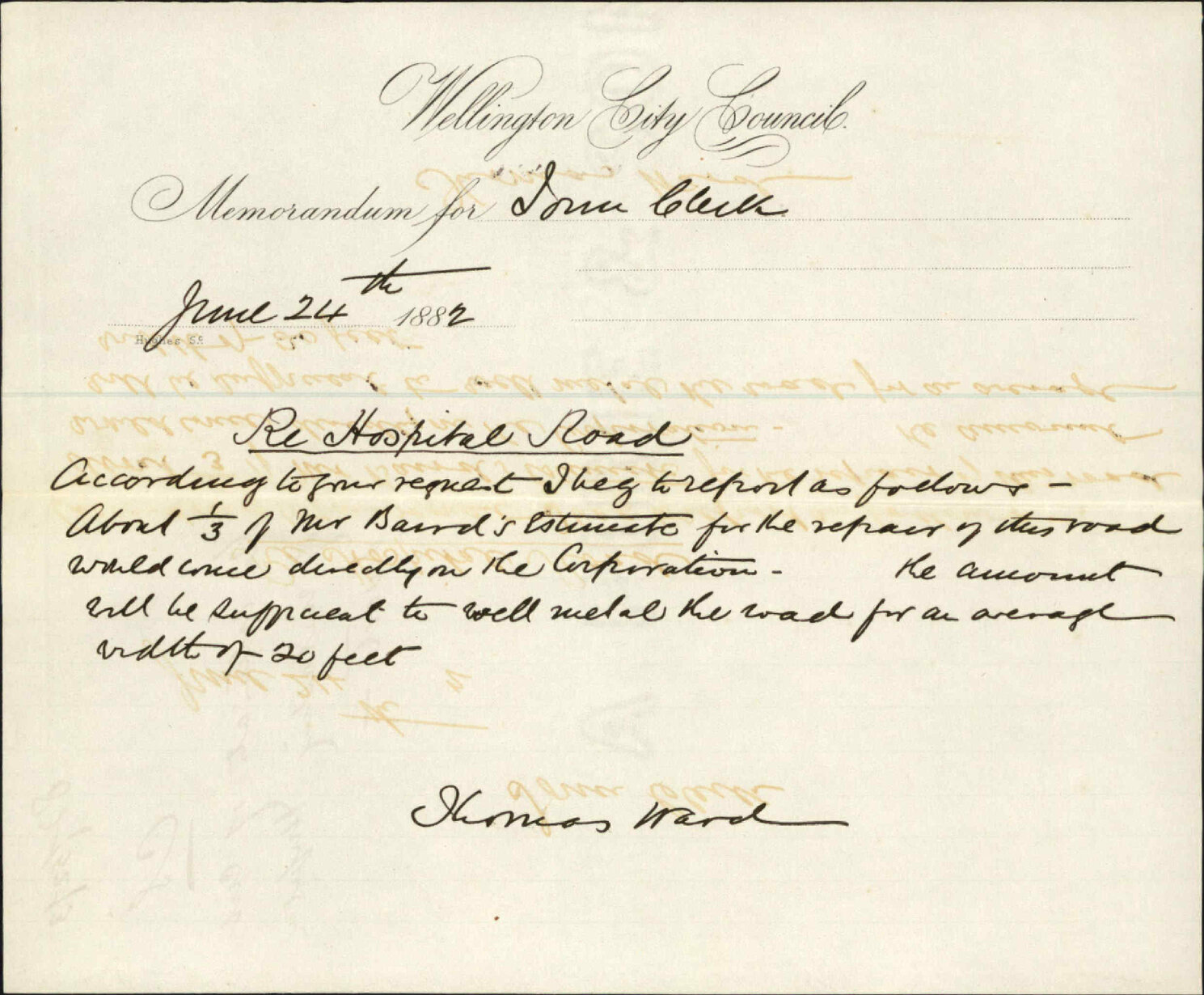 Estimate of cost of Metalling Hospital Road - City Surveyor [Thomas Ward]