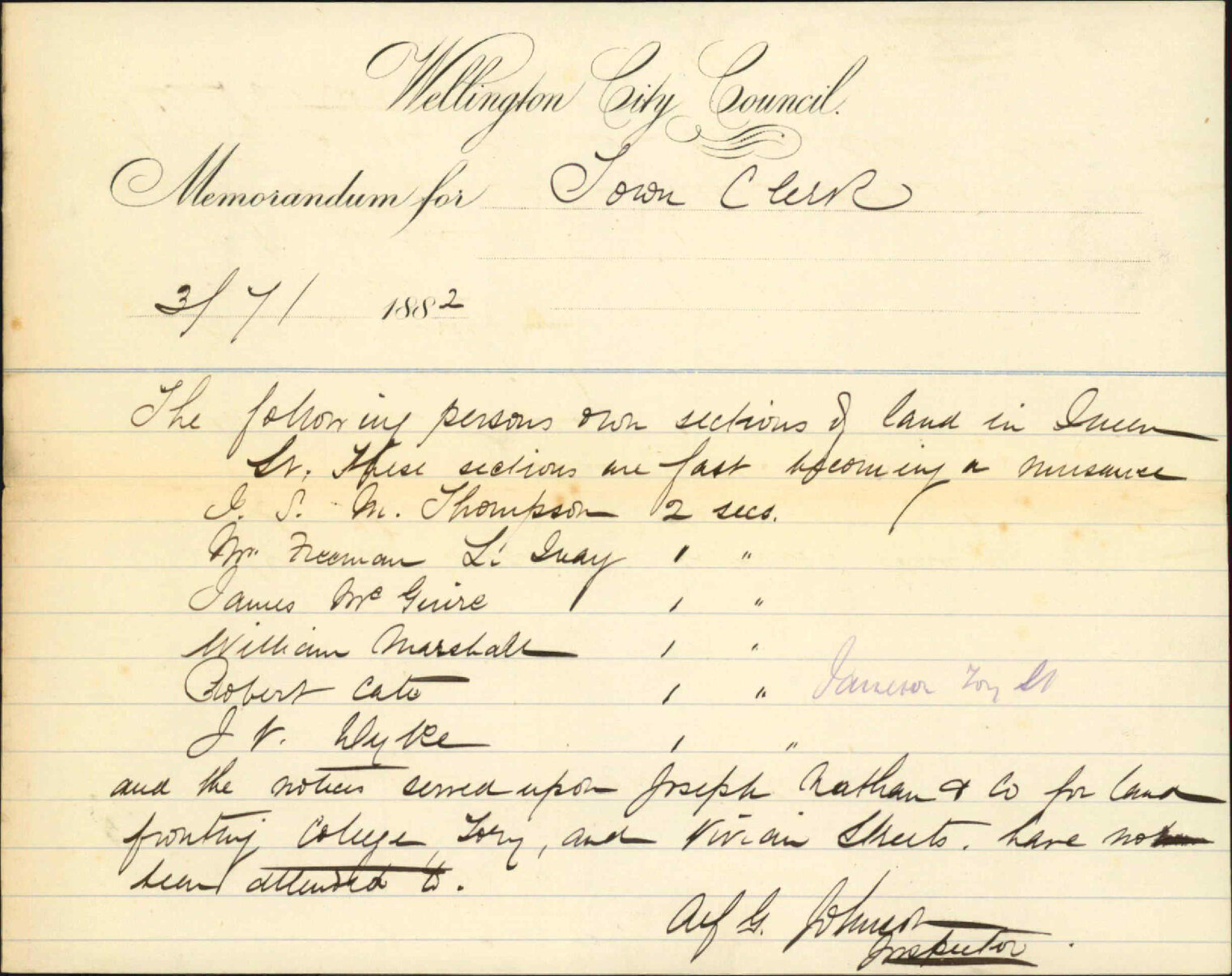 Report as to unfenced sections - Inspector of Nuisances