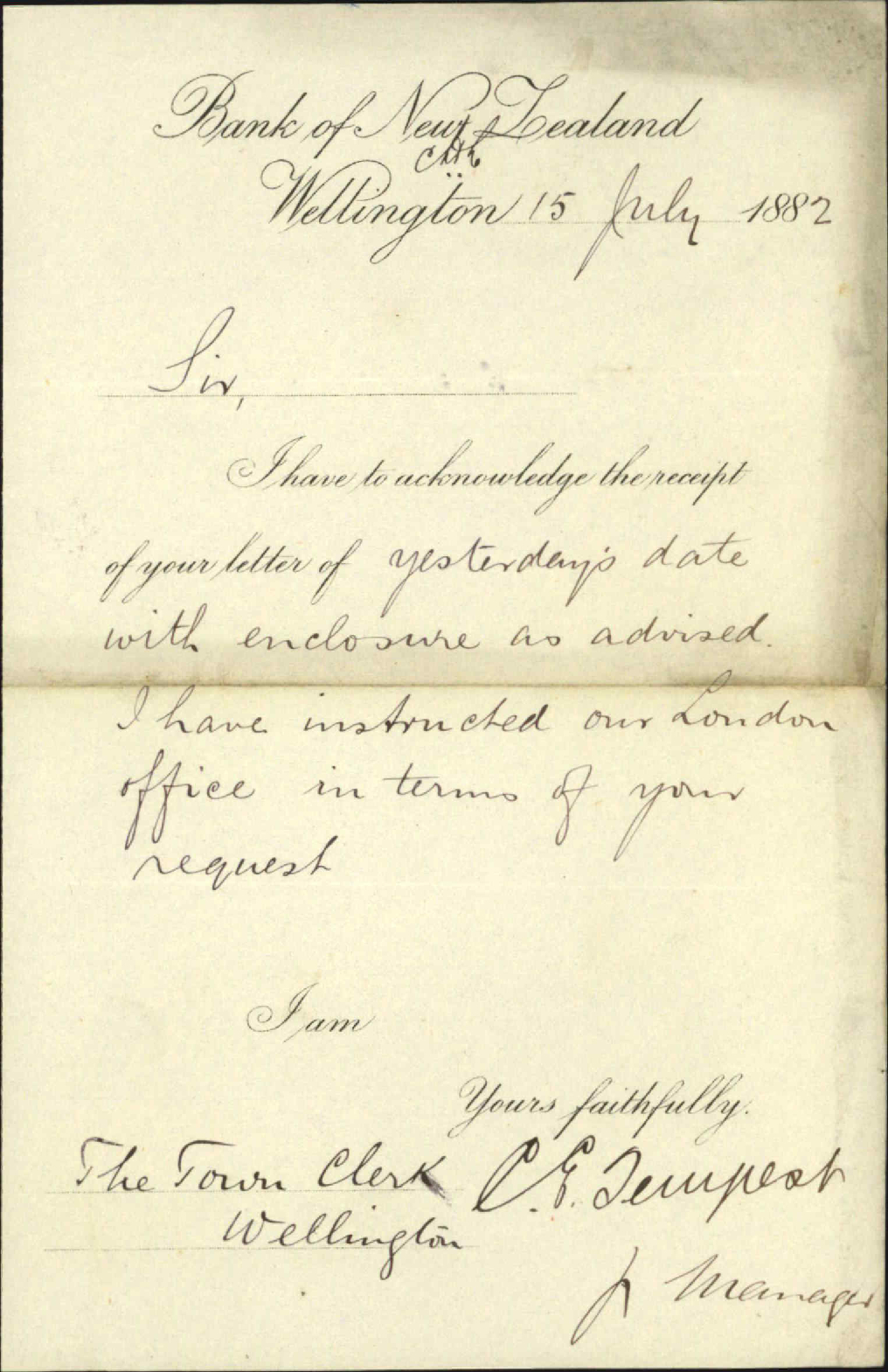 Remittance to London regarding payment of interest - Bank of New Zealand