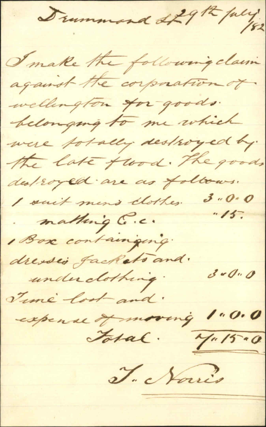 Claim for damage cause by flood - T Norris