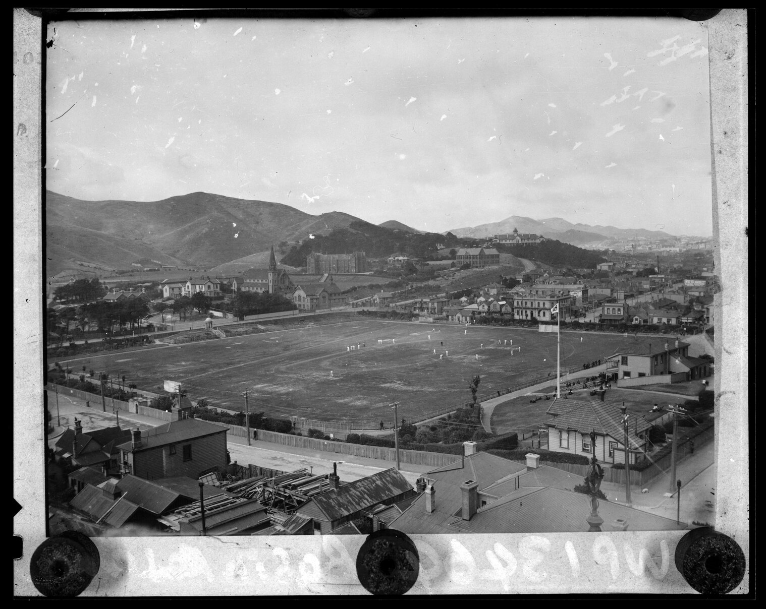 Elevated view of the Basin Reserve, from the Buckle Street / Sussex Street corner