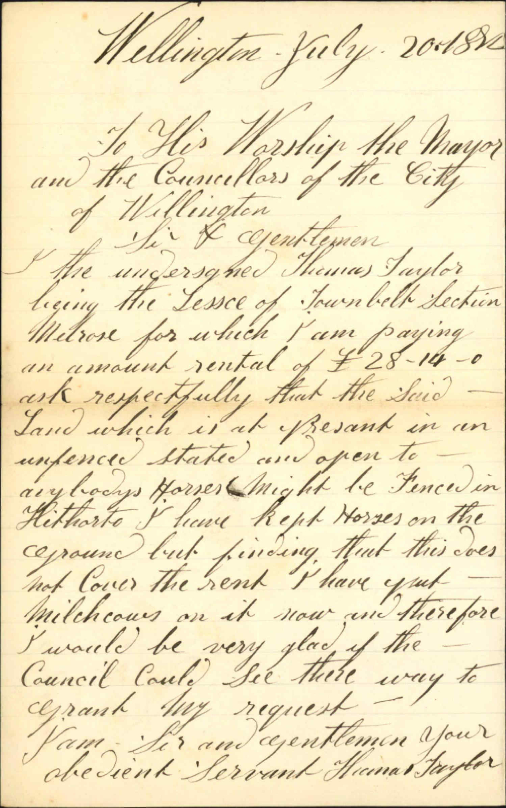 Fencing in of Town Belt reserve land leased by him - Thomas Taylor